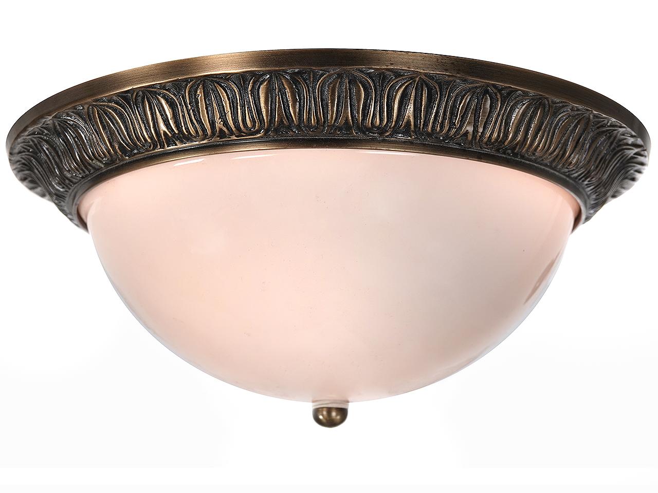 Contemporary Heavy Cast And Milk Frosted Glass Acanthus Flushmount For Sale