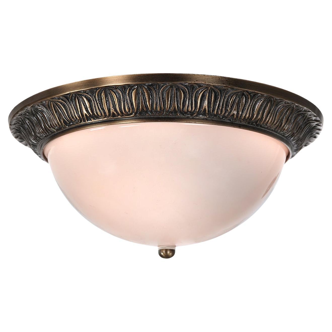 Heavy Cast And Milk Frosted Glass Acanthus Flushmount