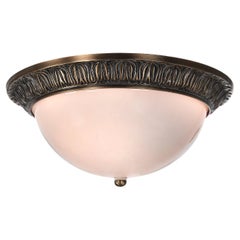 Heavy Cast And Milk Frosted Glass Acanthus Flushmount