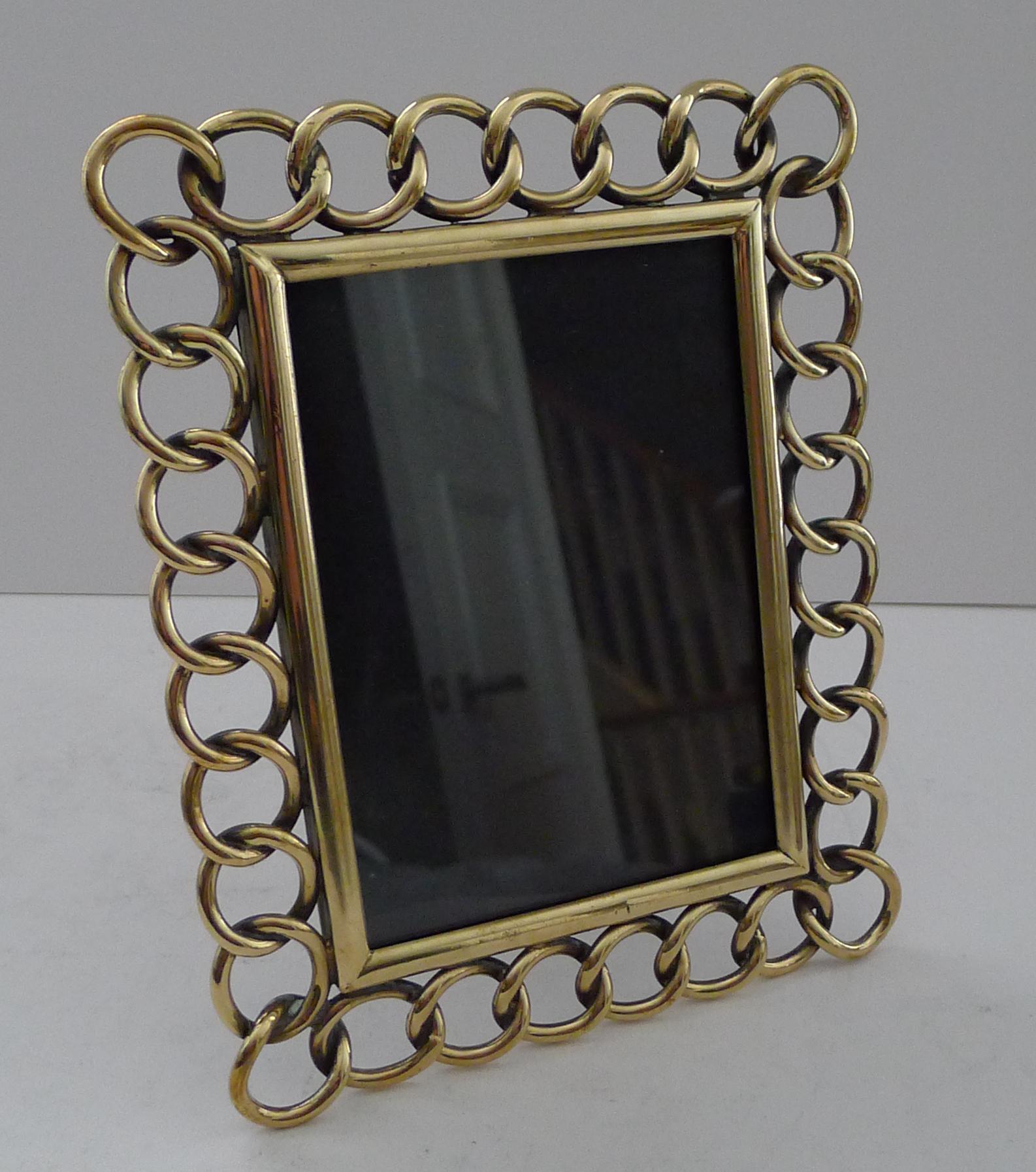 Late Victorian Heavy Cast Antique English Brass Wedding Ring Photograph Frame c.1890 For Sale