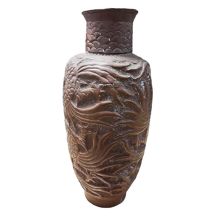Heavy Cast Art Deco Copper Chinese Dragon Vase In Excellent Condition For Sale In Van Nuys, CA