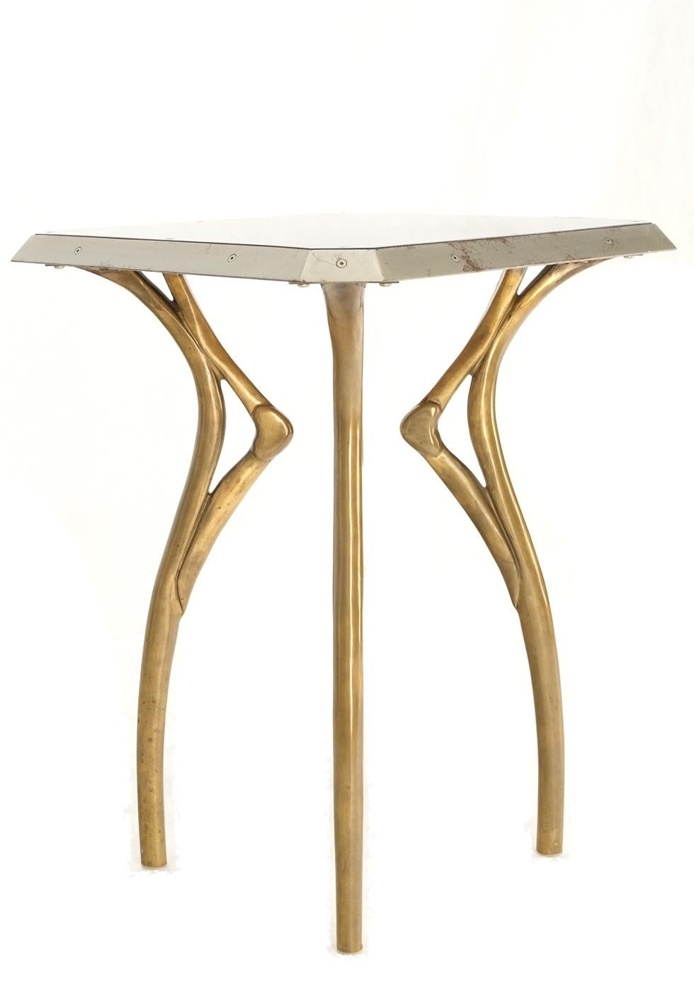 American Heavy Cast Bronze Legs Studio Made Sculptural Side Cafe Petit Dining Table Stand For Sale