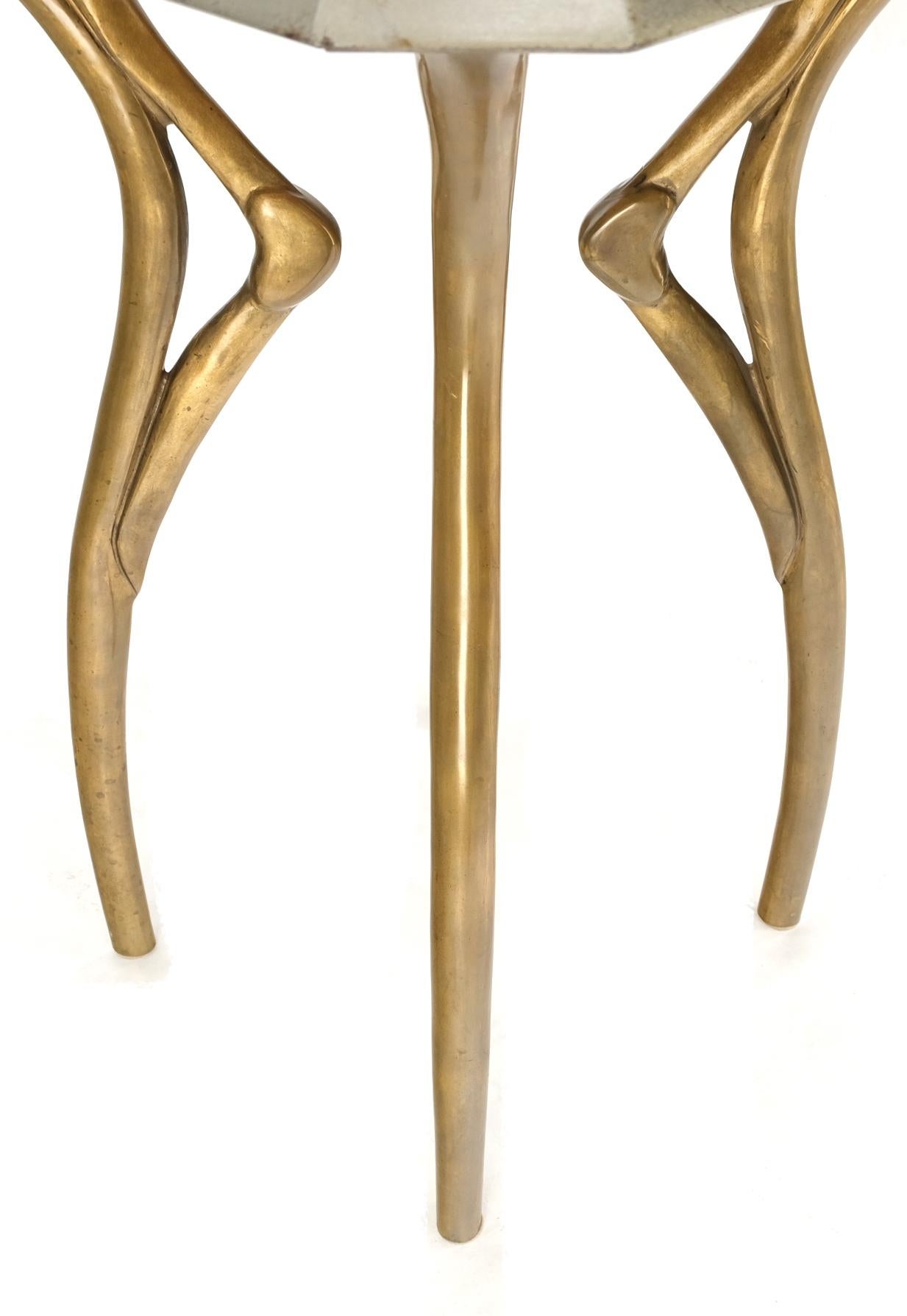 20th Century Heavy Cast Bronze Legs Studio Made Sculptural Side Cafe Petit Dining Table Stand For Sale