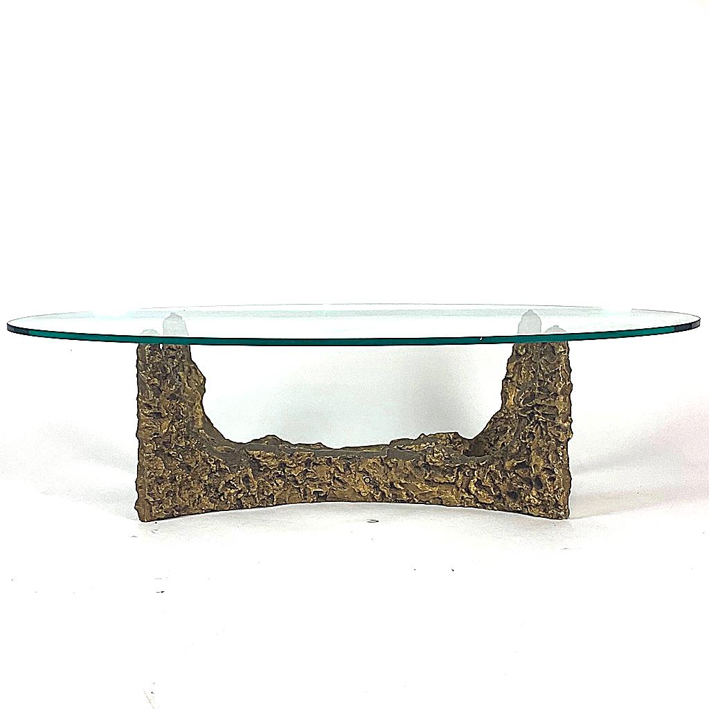 Heavy Cast Bronze Sculptural Metal Brutalist Coffee Table, Manner of Paul Evans 1