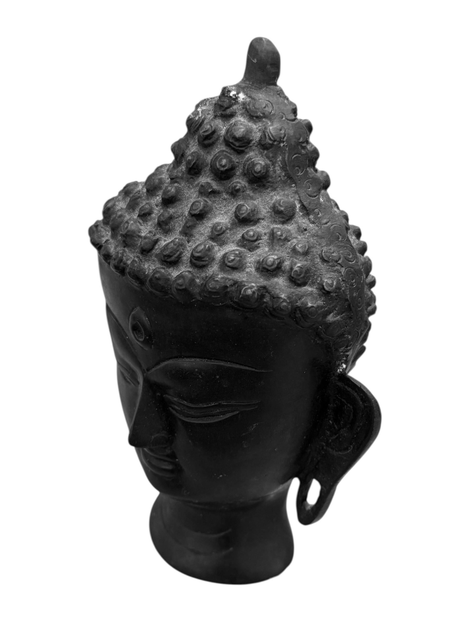 Indian Heavy Cast Bronze Shakyamuni Buddha Head For Sale