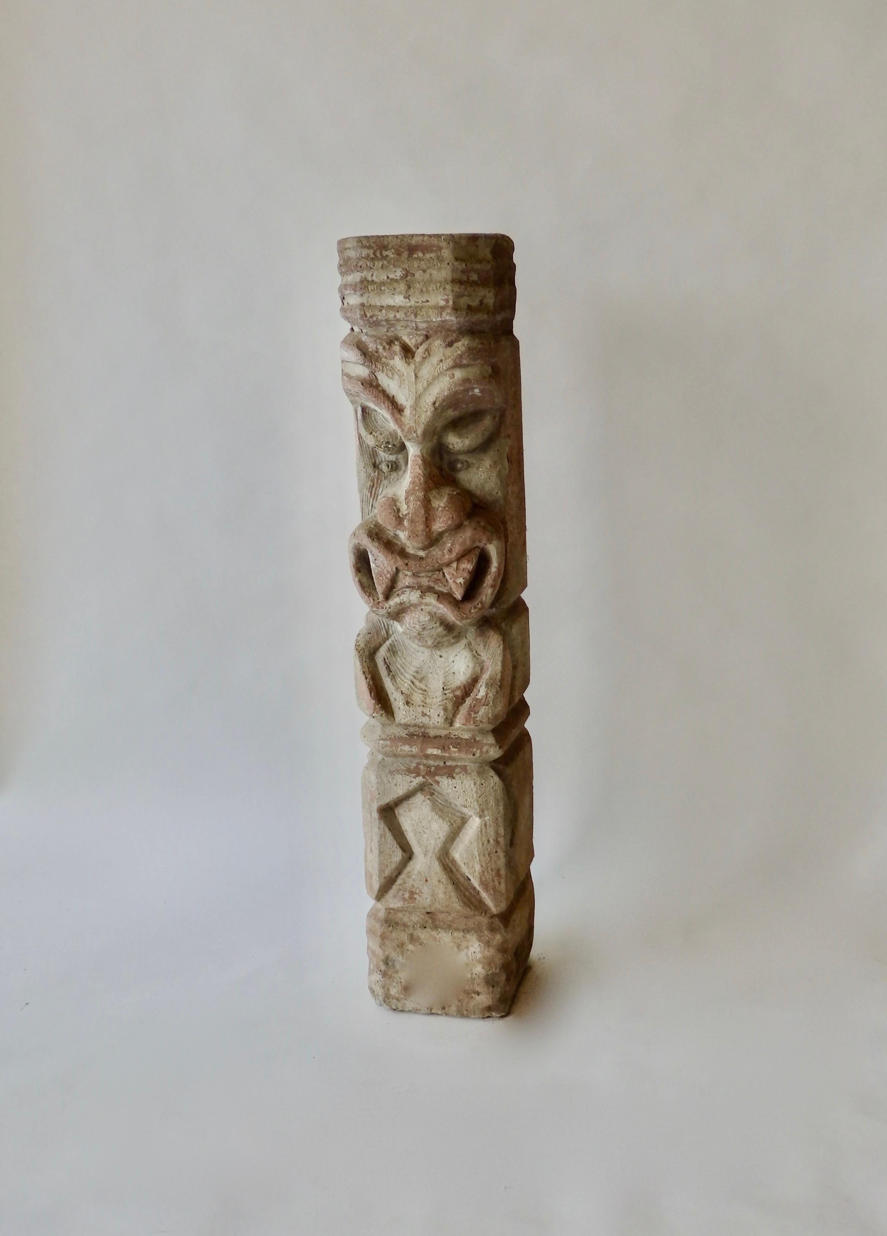 Cast Heavy cast cement Tiki totem sculpture For Sale