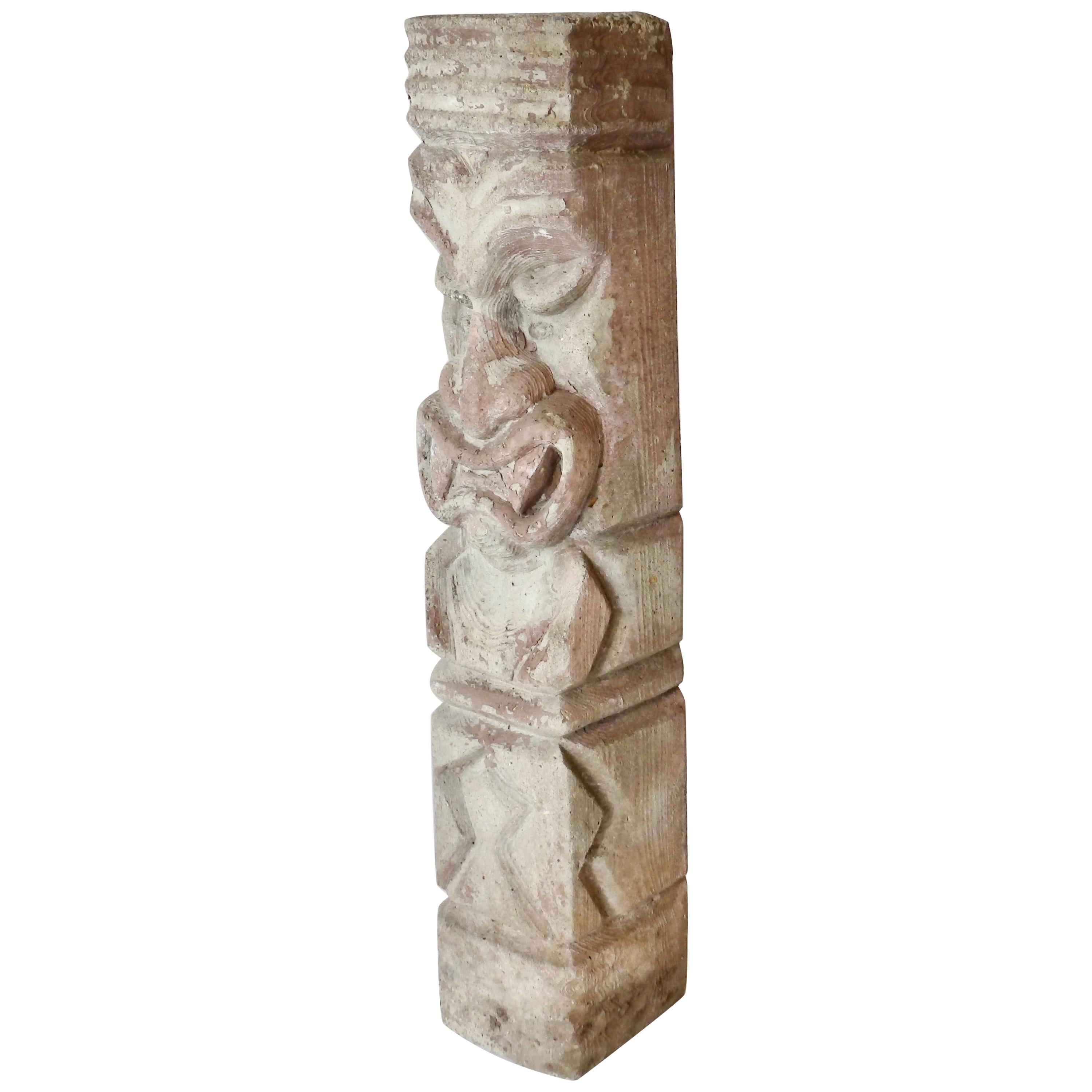 Heavy cast cement Tiki totem sculpture