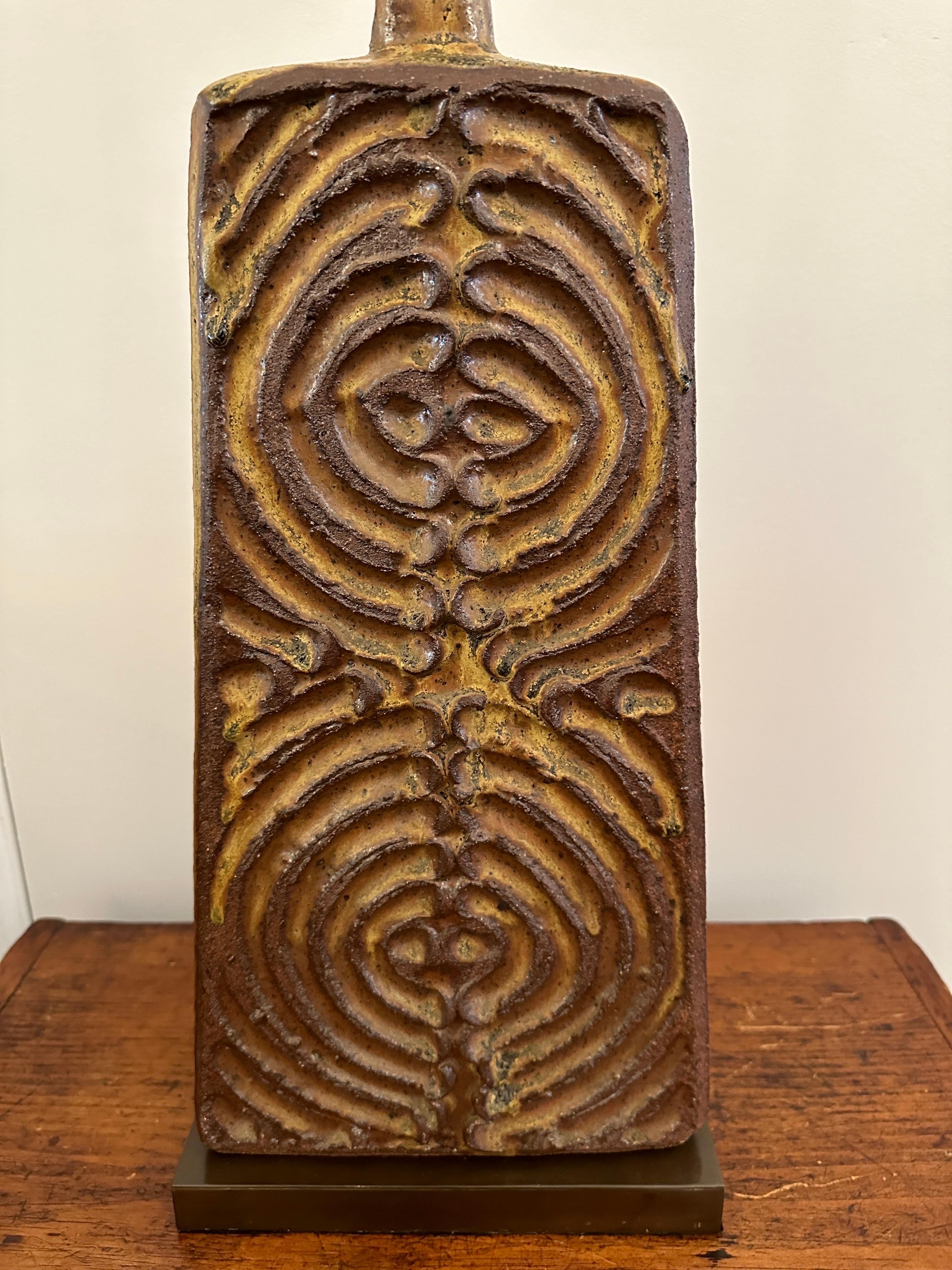 Mid-20th Century Heavy Ceramic Textural Trapezoidal Table Lamp, 1960's For Sale