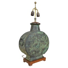 Heavy Chinese Bronze Moonflask Table Lamp Taotie Masks James Mont Han Dynasty