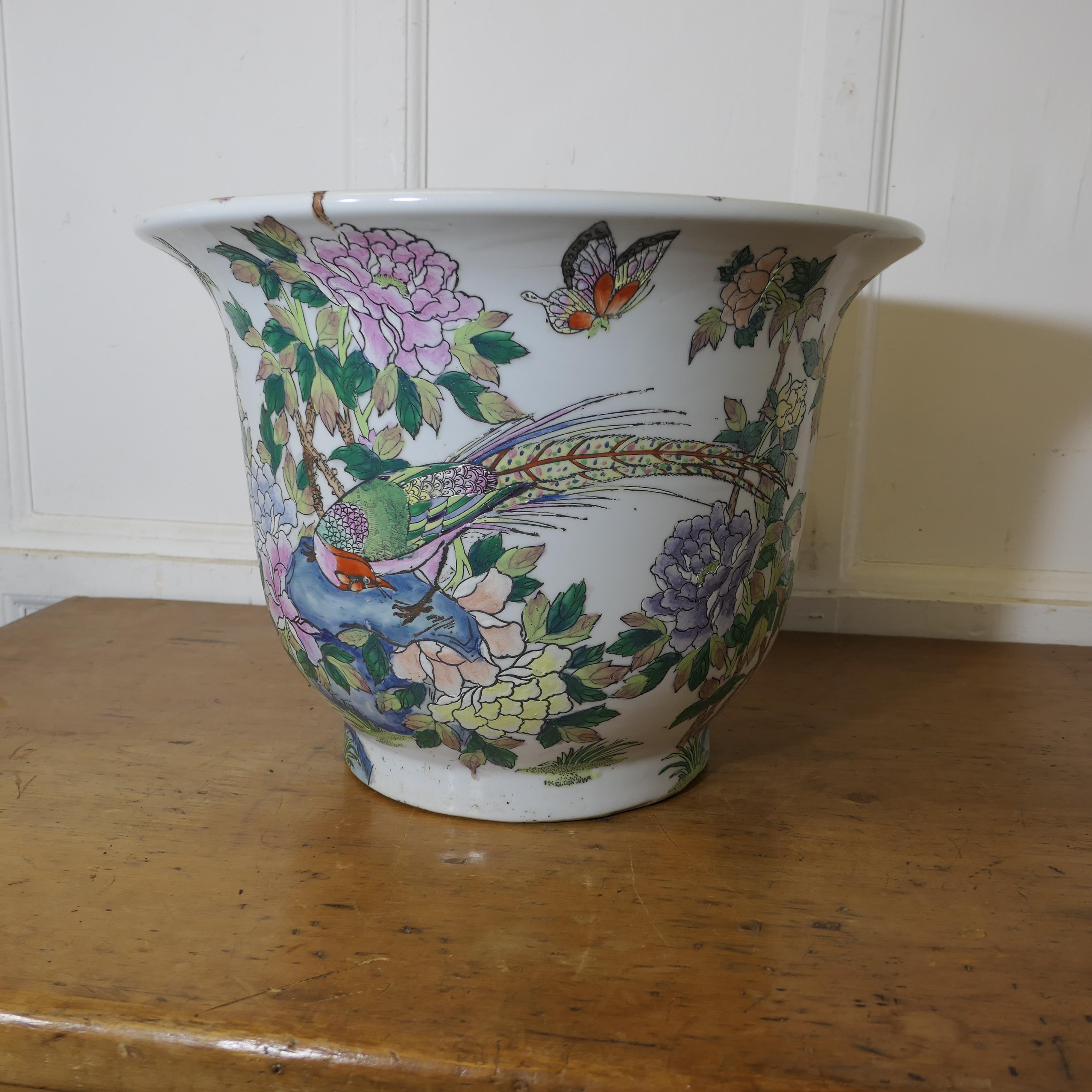 Ceramic Heavy Chinese Famille Verte Fish Bowl or Jardiniere  A superb piece For Sale