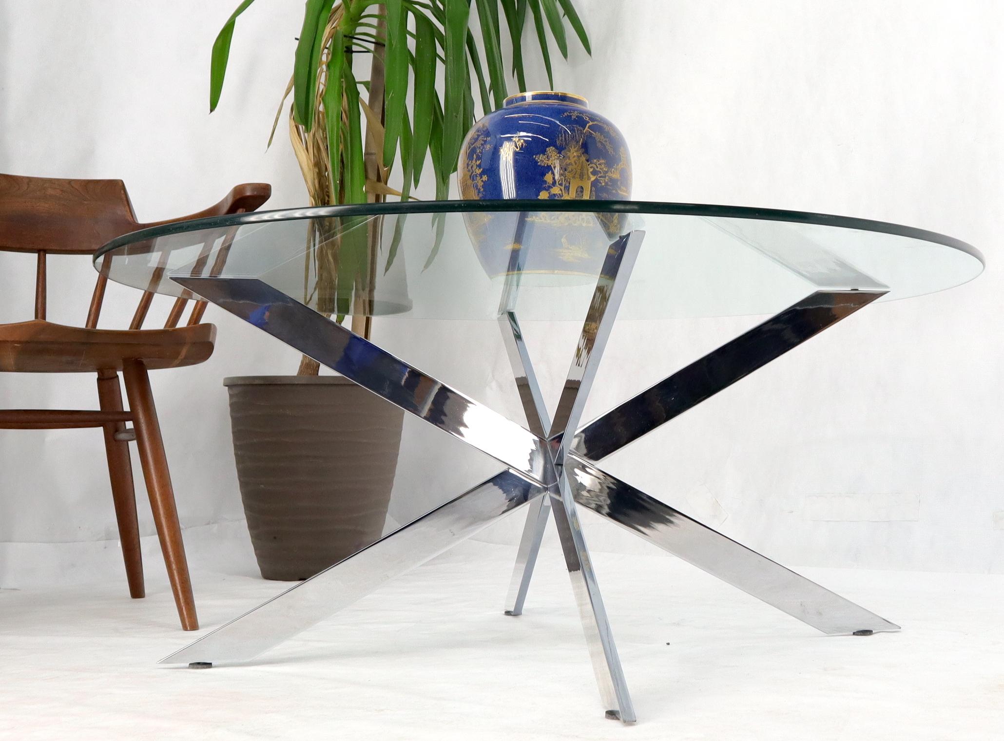 20th Century Heavy Chrome Jacks Style Spikes Base Round Glass Top Coffee Table For Sale