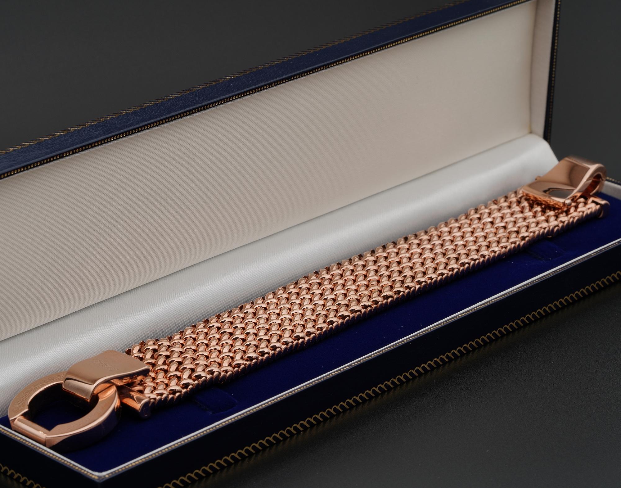 Retro Art Deco Woven Strap 18 KT Rose Gold  Buckle Bracelet For Sale