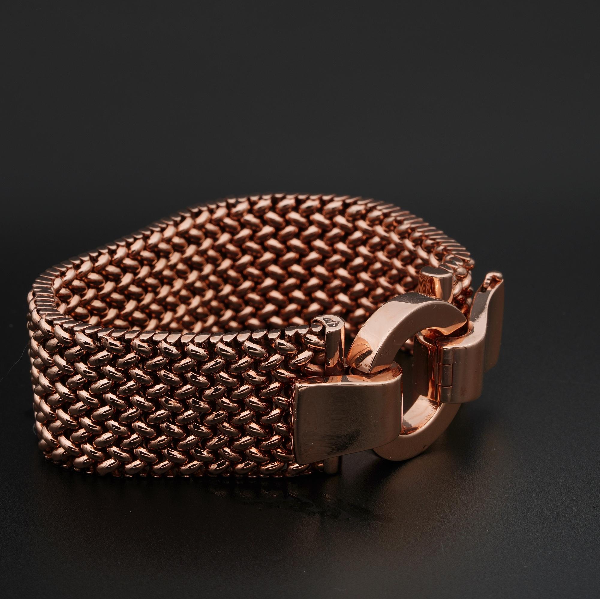 Art Deco Gewebtes Armband 18 KT Roségold  Schnallenarmband Damen im Angebot