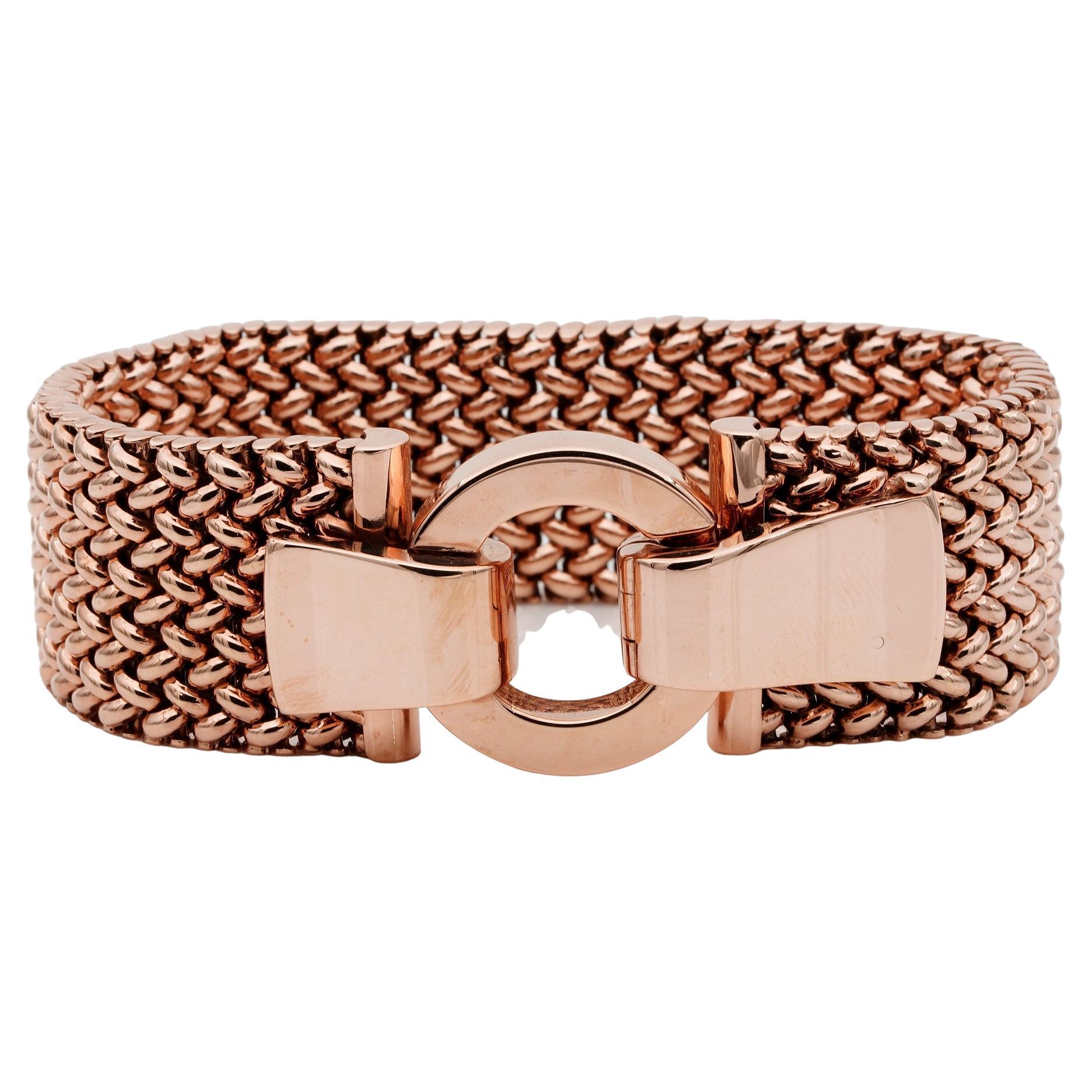 Art Deco Woven Strap 18 KT Rose Gold  Buckle Bracelet