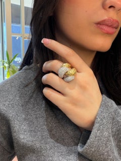 Heavy Chunky Pave Diamond Statement Link Ring 3.27ct Two-Tone 18K Gold