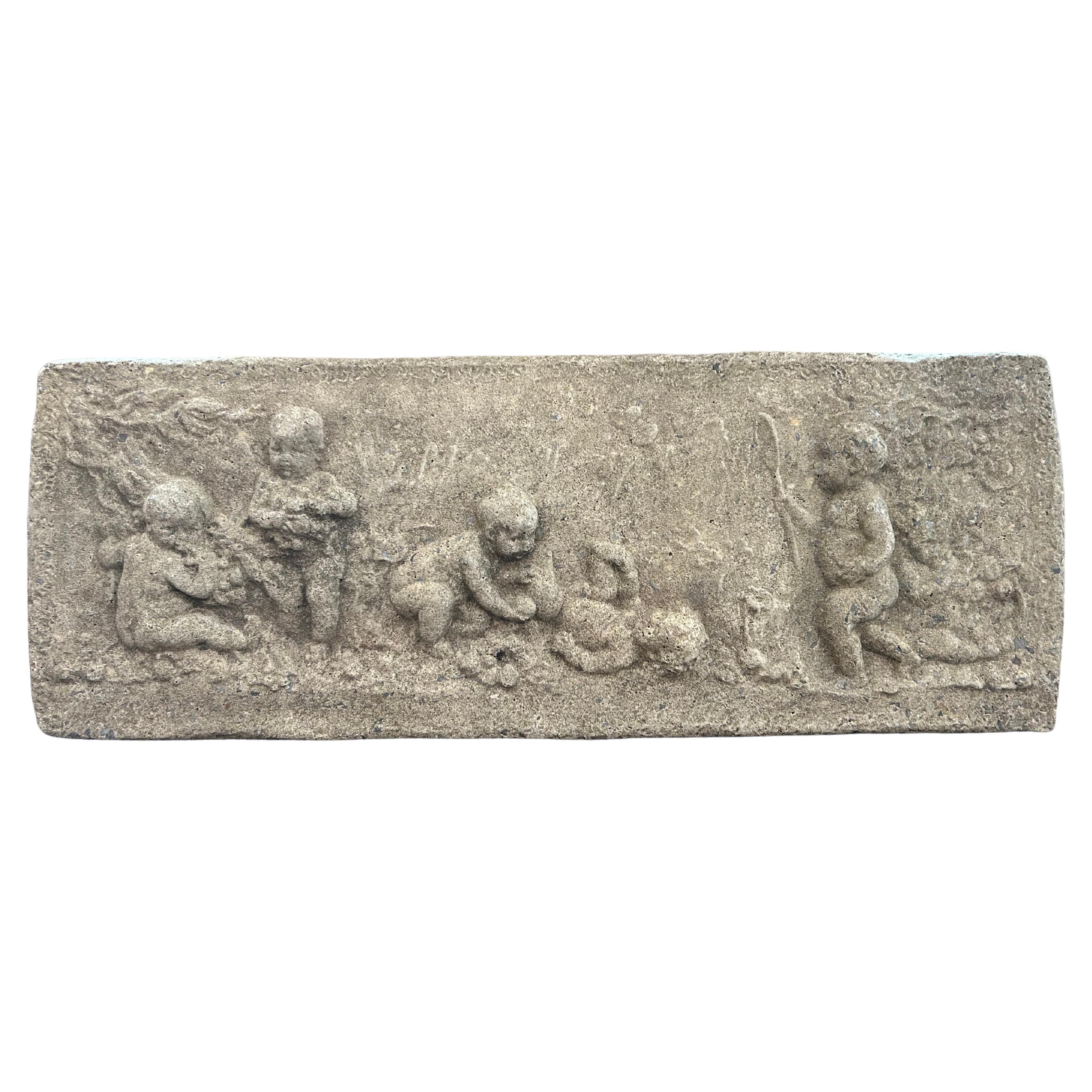 Heavy Concrete Garden Relief Sculpture of Playful Children
