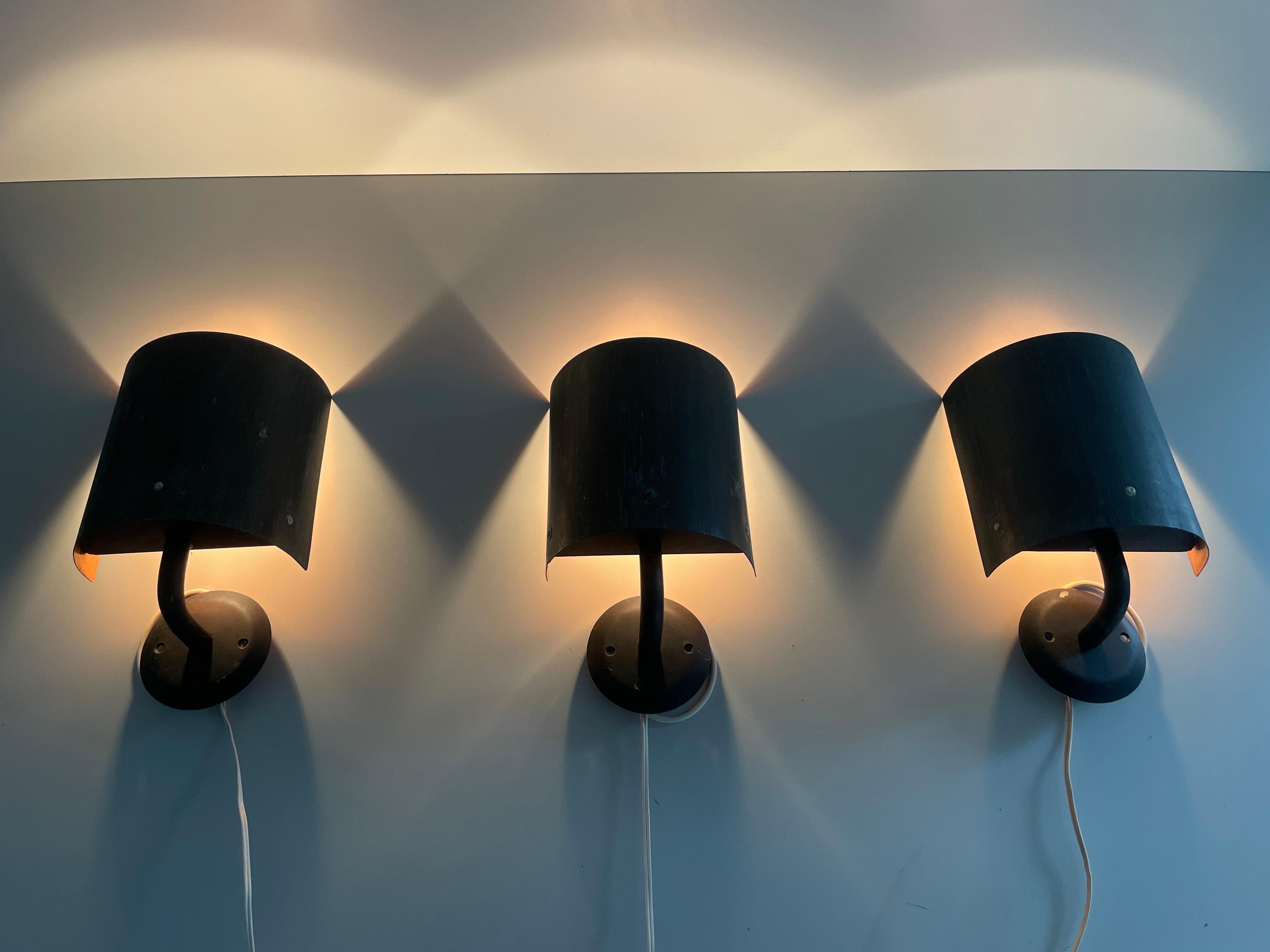 Set di 3 lampade in rame e metallo, anni '60, Germania in vendita 3