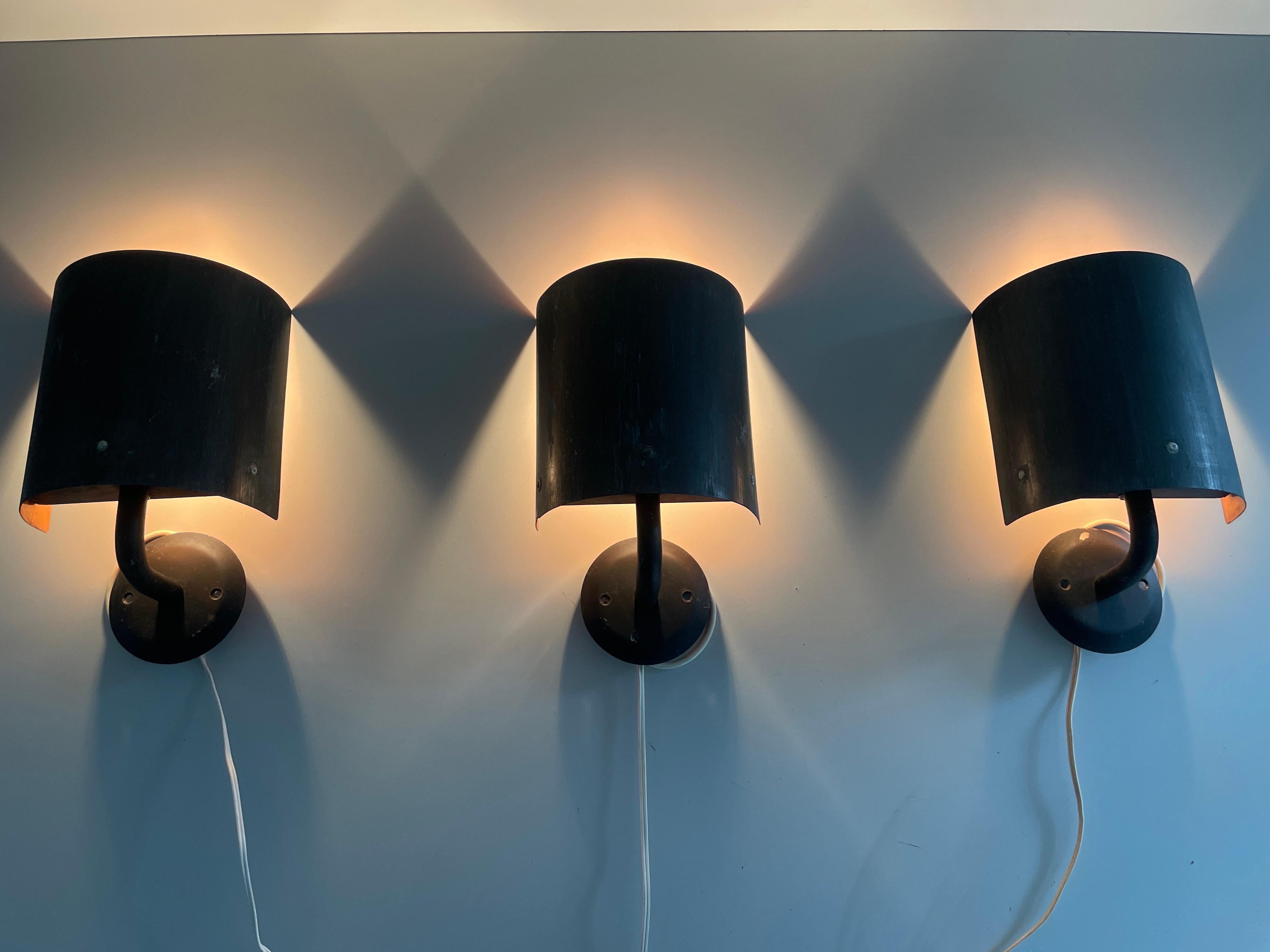 Set di 3 lampade in rame e metallo, anni '60, Germania in vendita 2