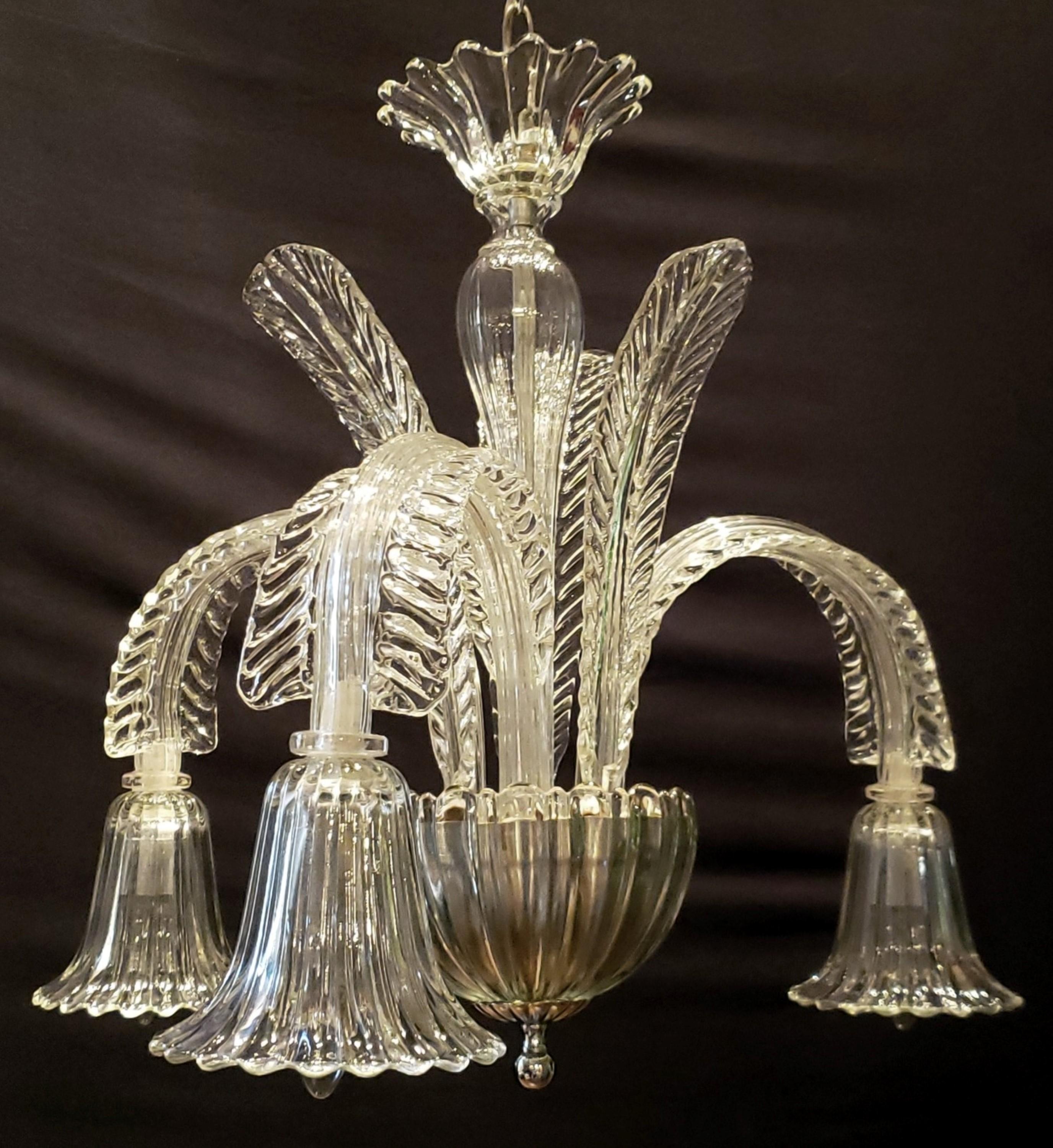 Italian Heavy Crystal 3 Leaf Arm Murano Chandelier Matching Up Leaves For Sale
