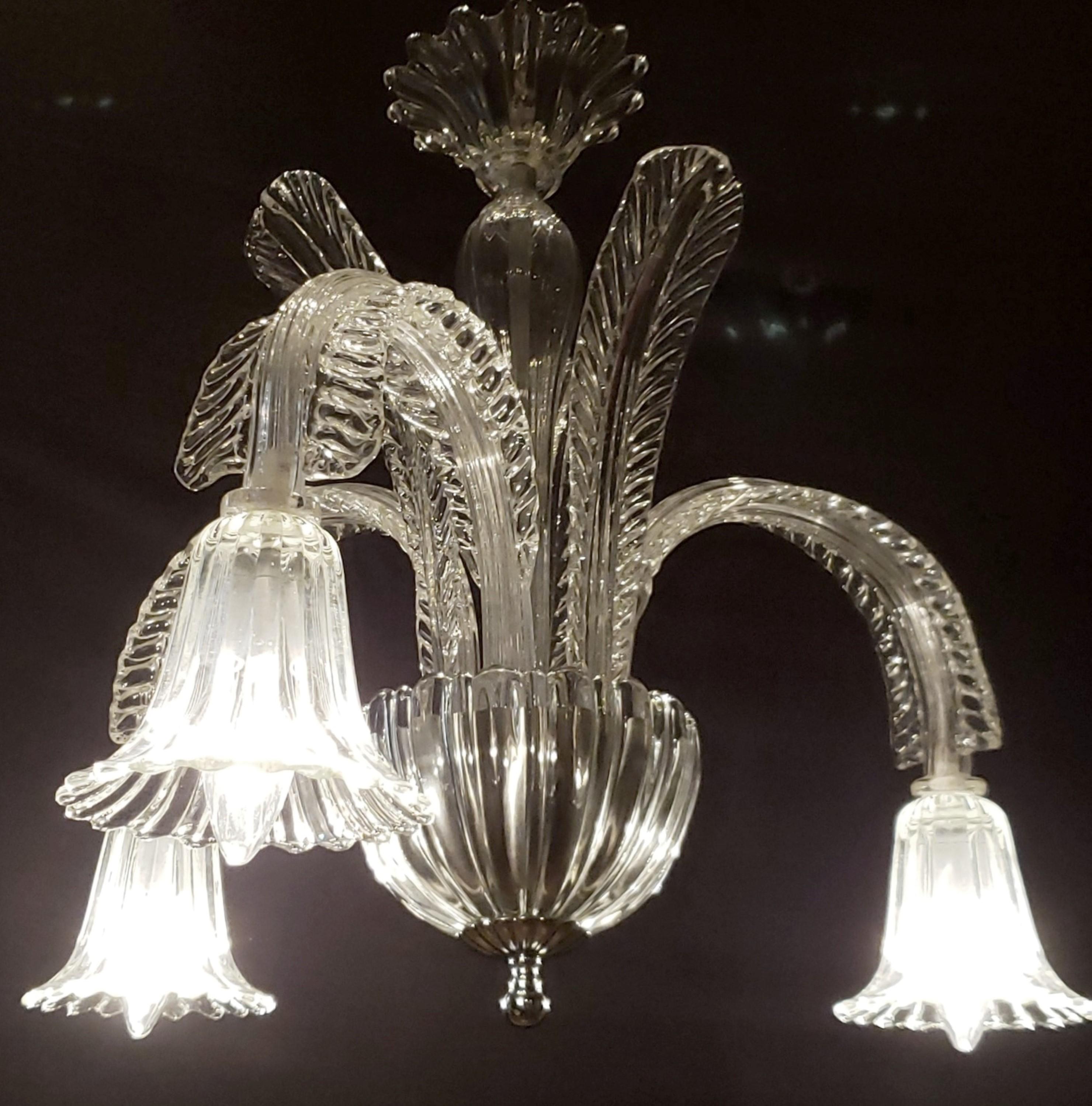 20th Century Heavy Crystal 3 Leaf Arm Murano Chandelier Matching Up Leaves For Sale
