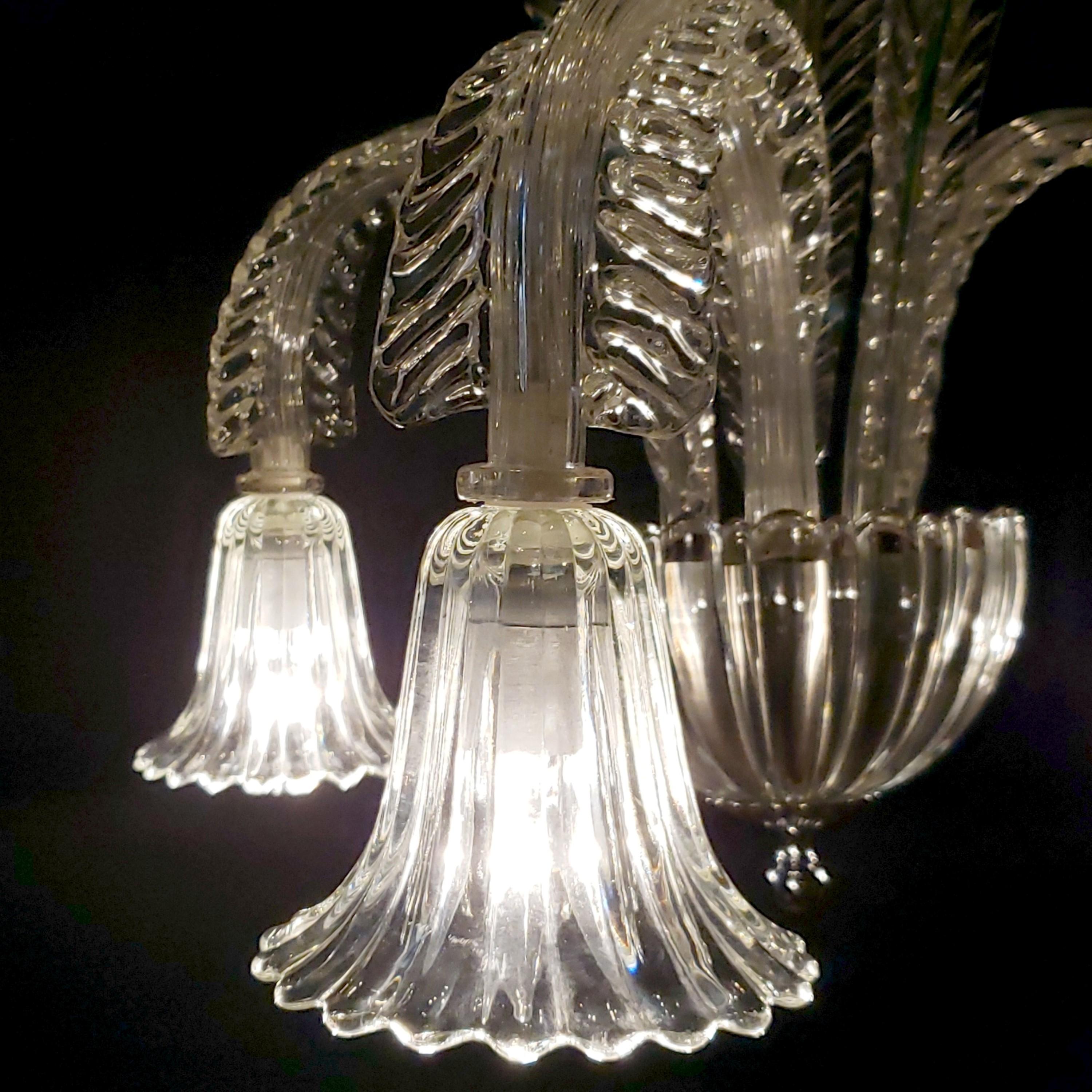 Heavy Crystal 3 Leaf Arm Murano Chandelier Matching Up Leaves For Sale 1