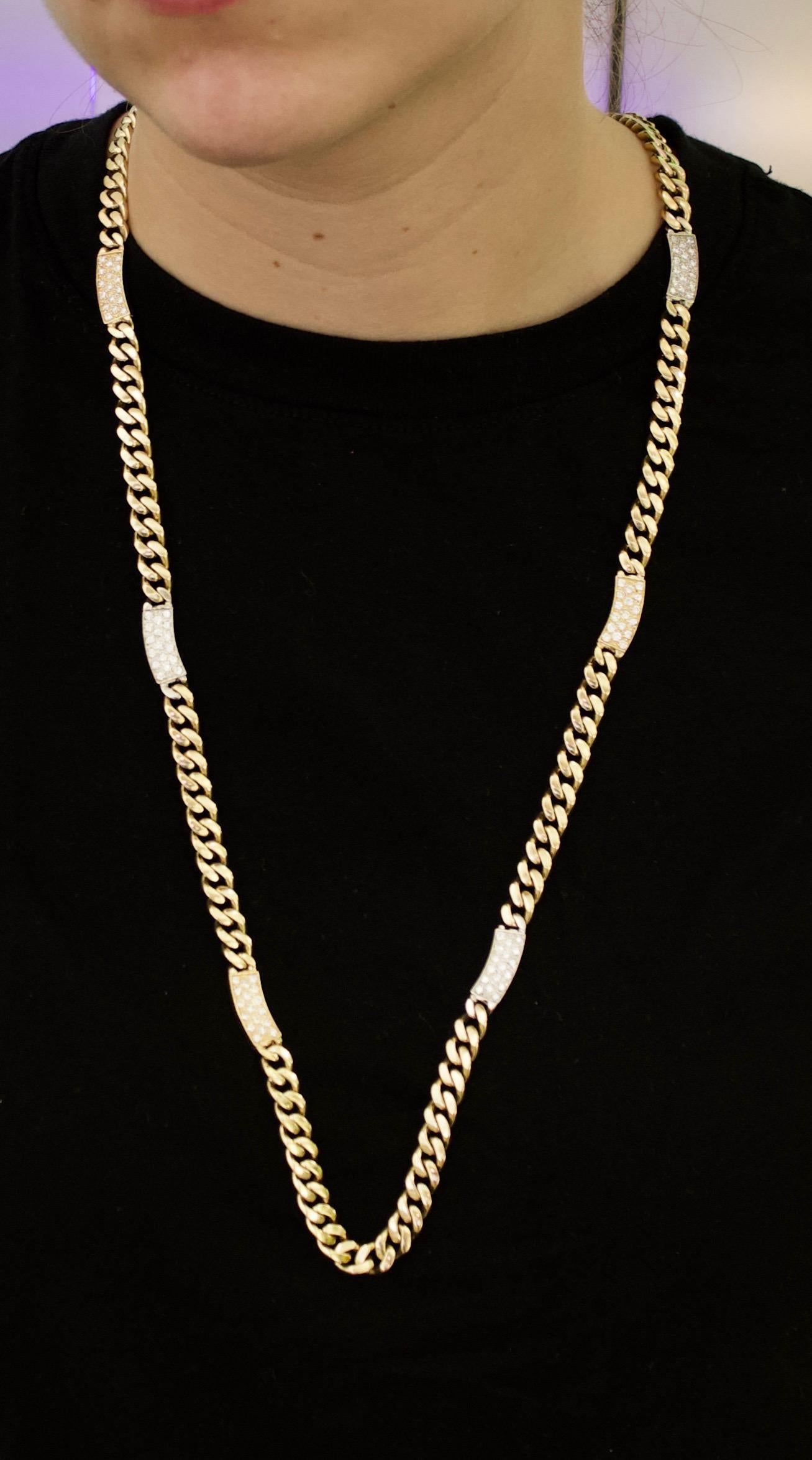 Round Cut Heavy Cuban Link Diamond Necklace in 18 Karat Hammerman and Brothers 4.15 oz. For Sale