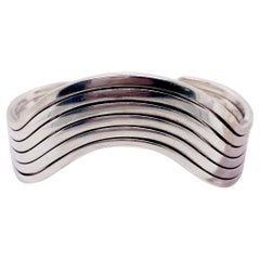 Heavy Curved Cuff Handmade in Sterling Silver, 53 Grams, Medium Size Wrist