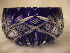 Heavy Cut Crystal Bohemian Bowl, Blue to Clear Cut Crystal