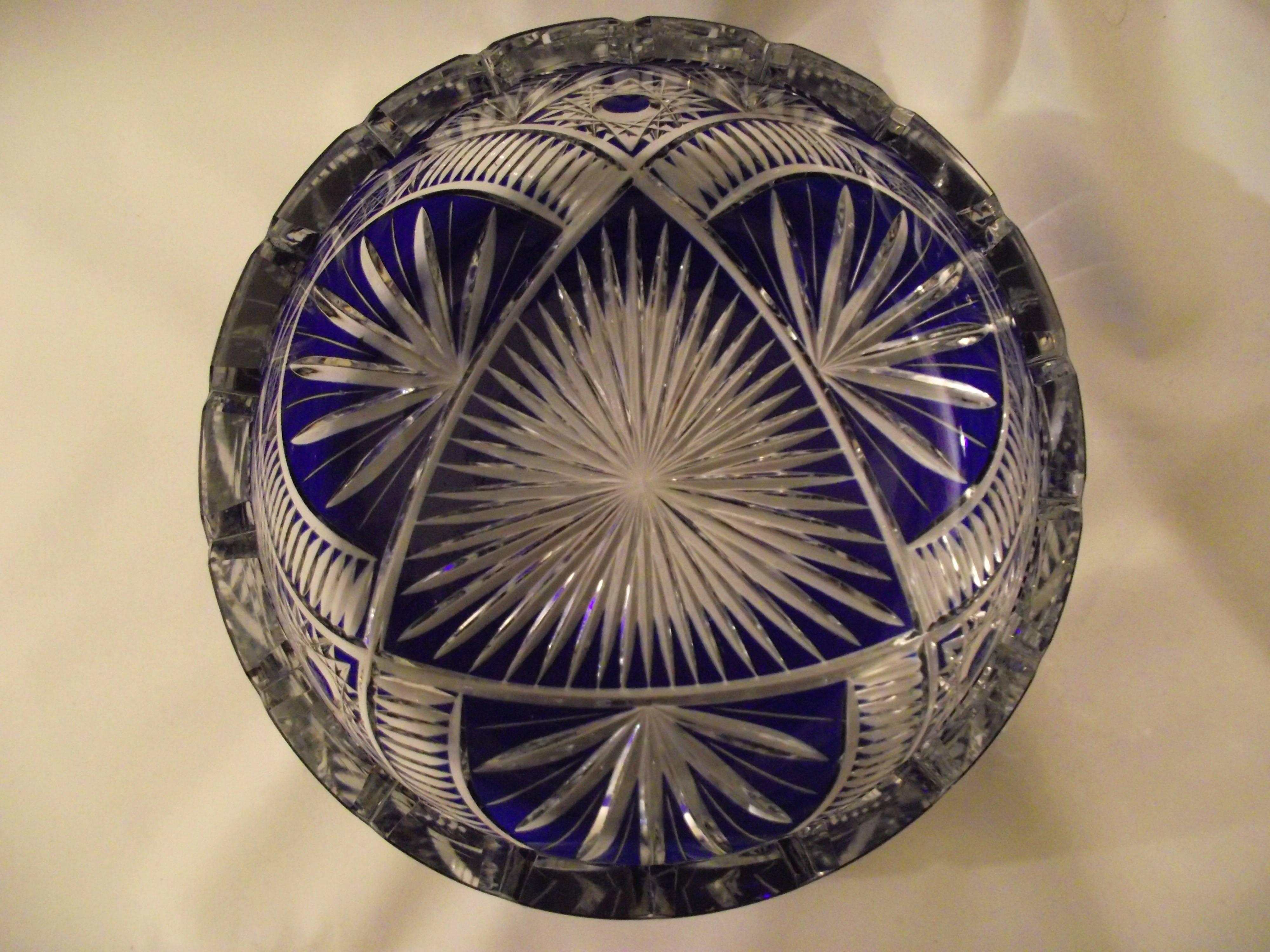 Heavy Cut Crystal Bohemian Bowl, Blue to Clear Cut Crystal In Excellent Condition In Harrisburg, PA