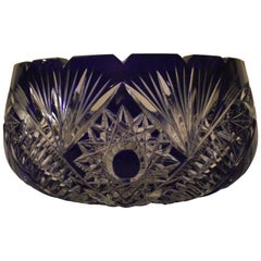 Heavy Cut Crystal Bohemian Bowl, Blue to Clear Cut Crystal