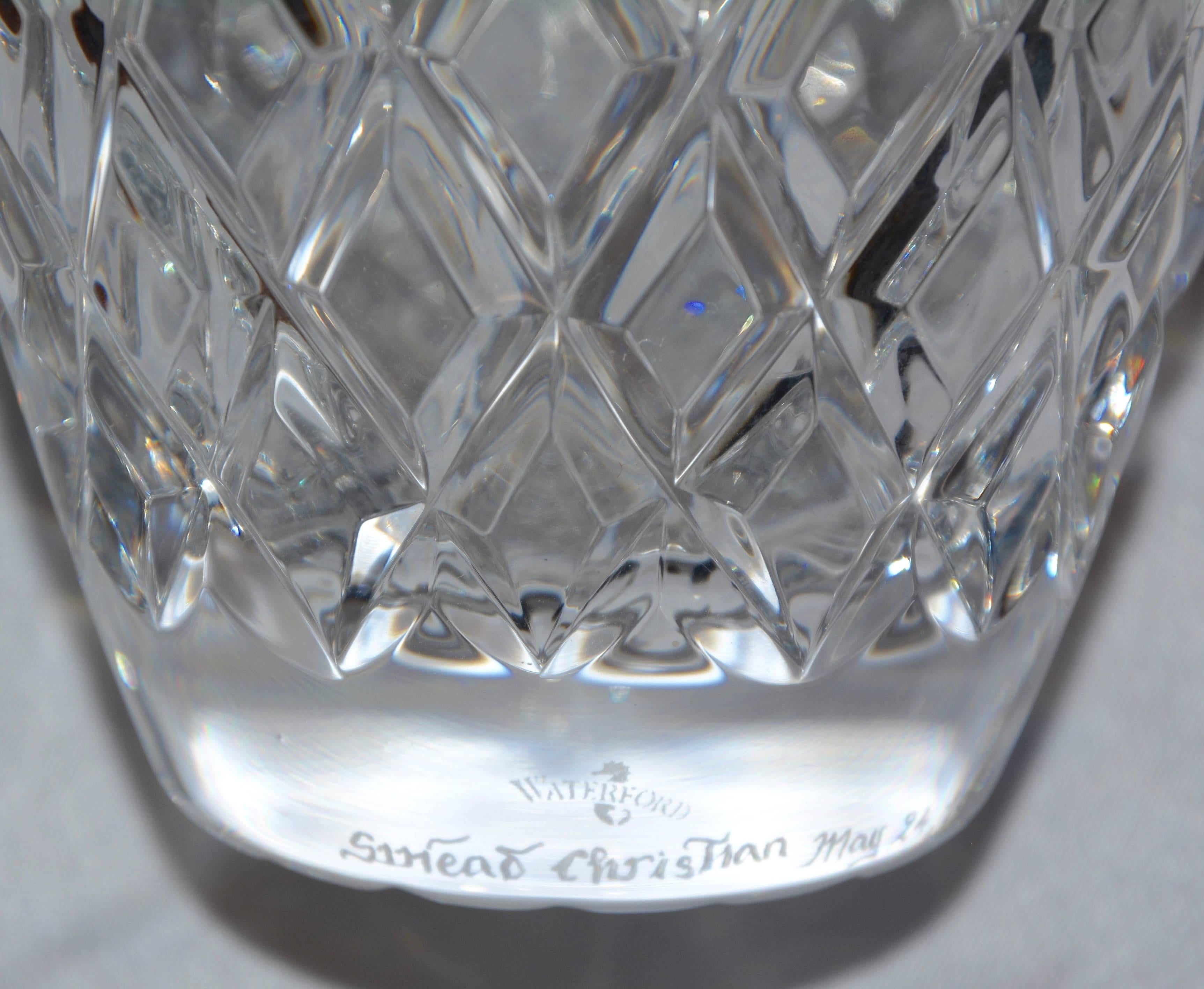 Heavy Cut Crystal Diamond Pattern Waterford Vase Signed Sinead Christian,  1999 at 1stDibs