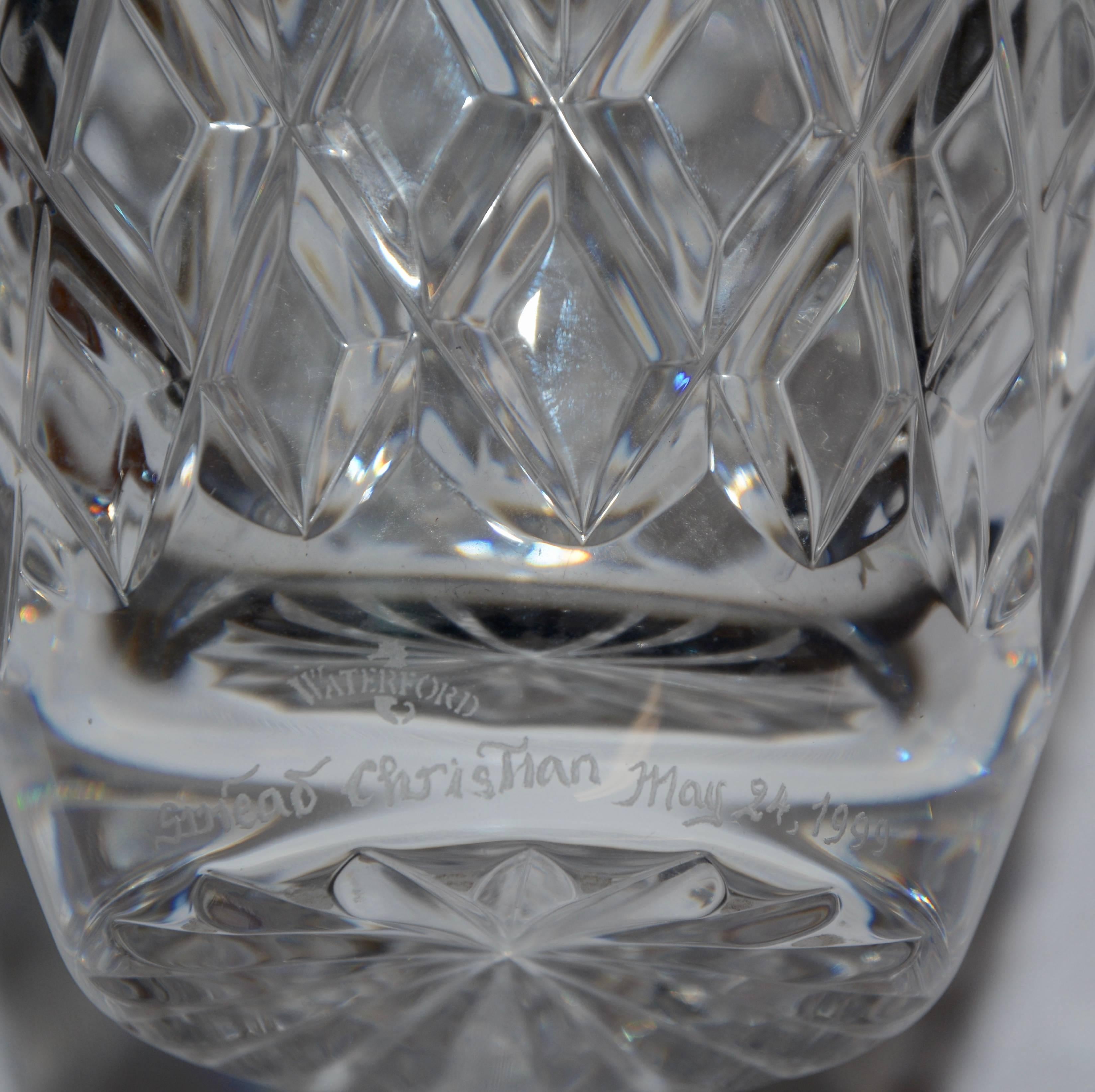 Hand-Crafted Heavy Cut Crystal Diamond Pattern Waterford Vase Signed Sinead Christian, 1999