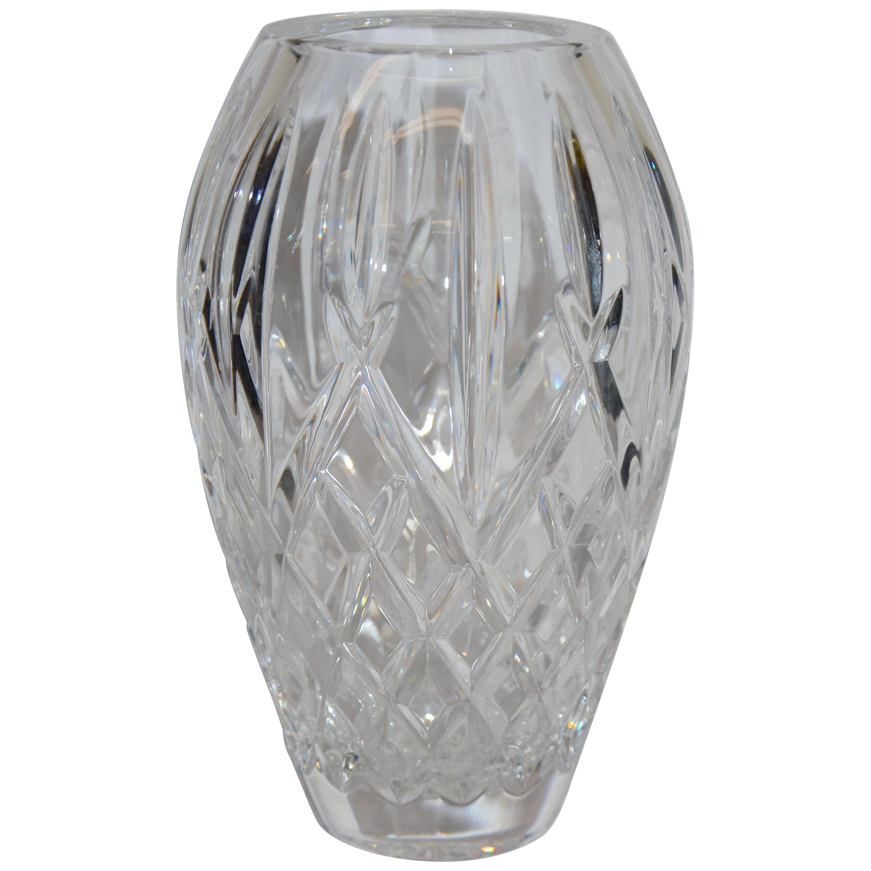 Heavy Cut Crystal Diamond Pattern Waterford Vase Signed Sinead Christian, 1999