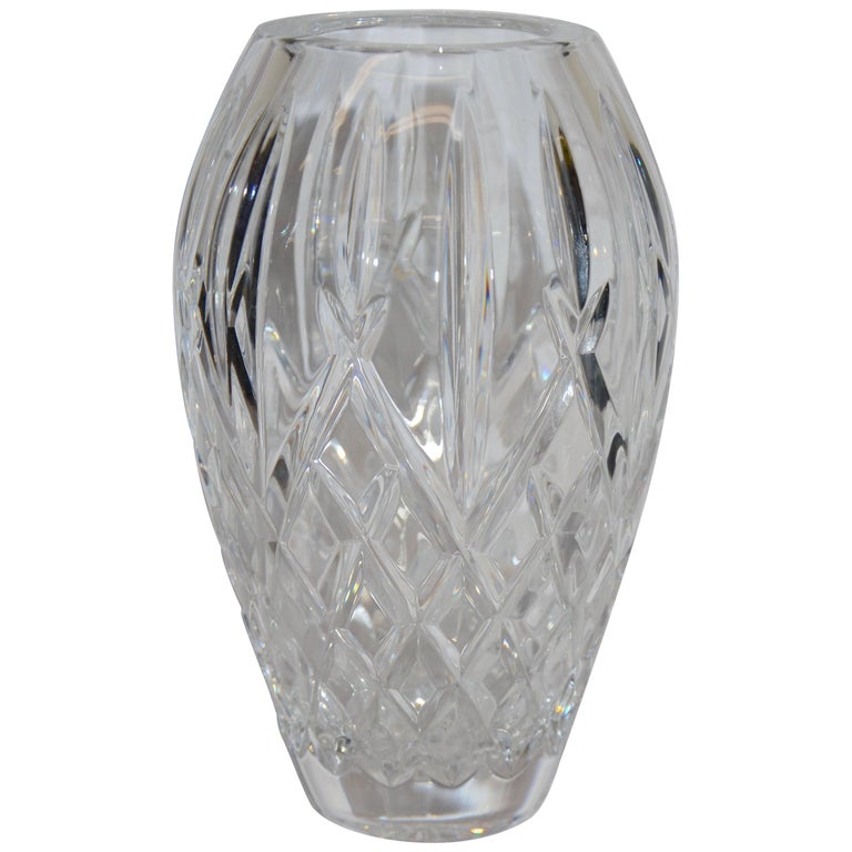 Heavy Cut Crystal Diamond Pattern Waterford Vase Signed Sinead
