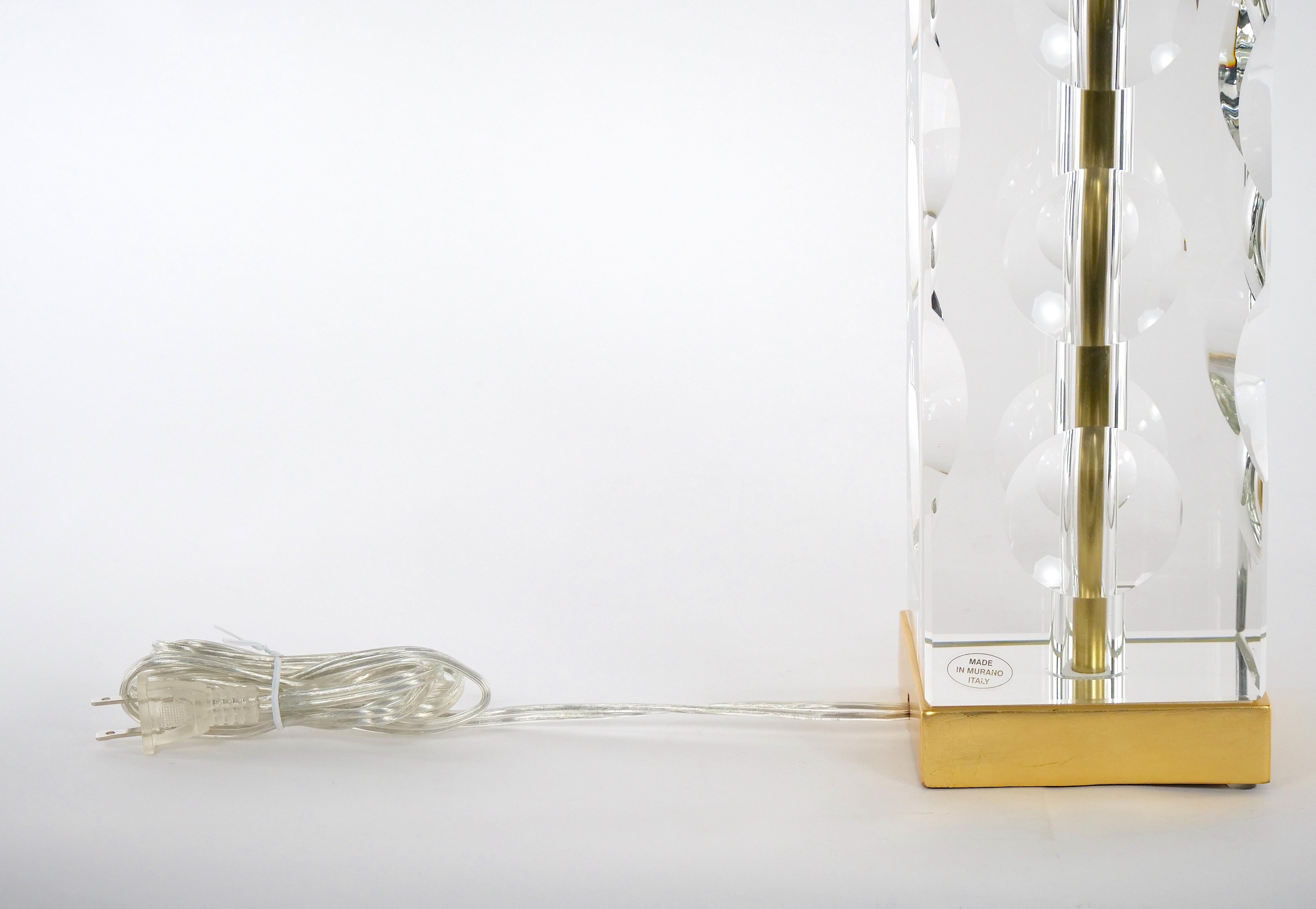 Heavy Cut Glass Italian Art Deco Style Pair Table Lamp For Sale 4