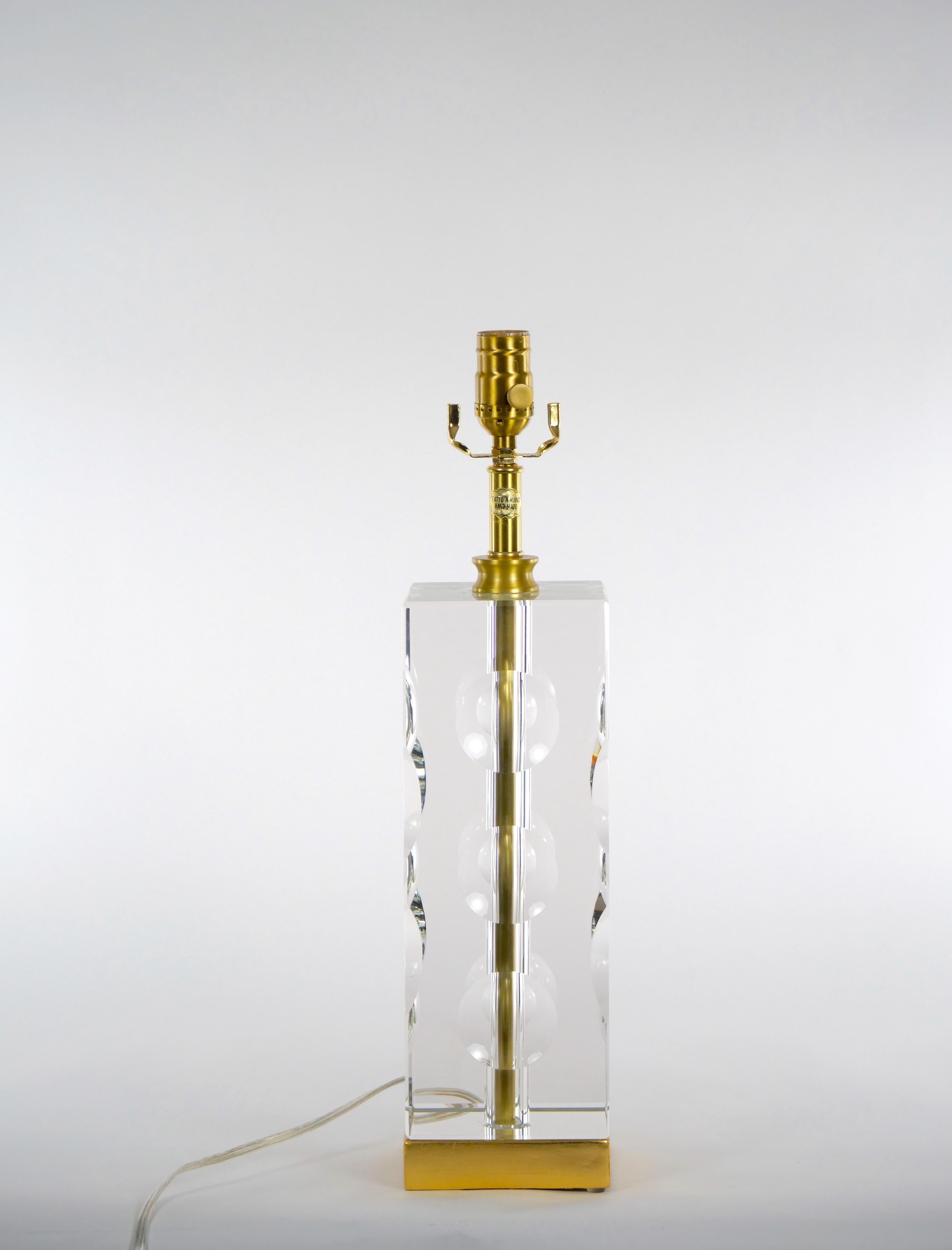 Heavy Cut Glass Italian Art Deco Style Pair Table Lamp For Sale 6