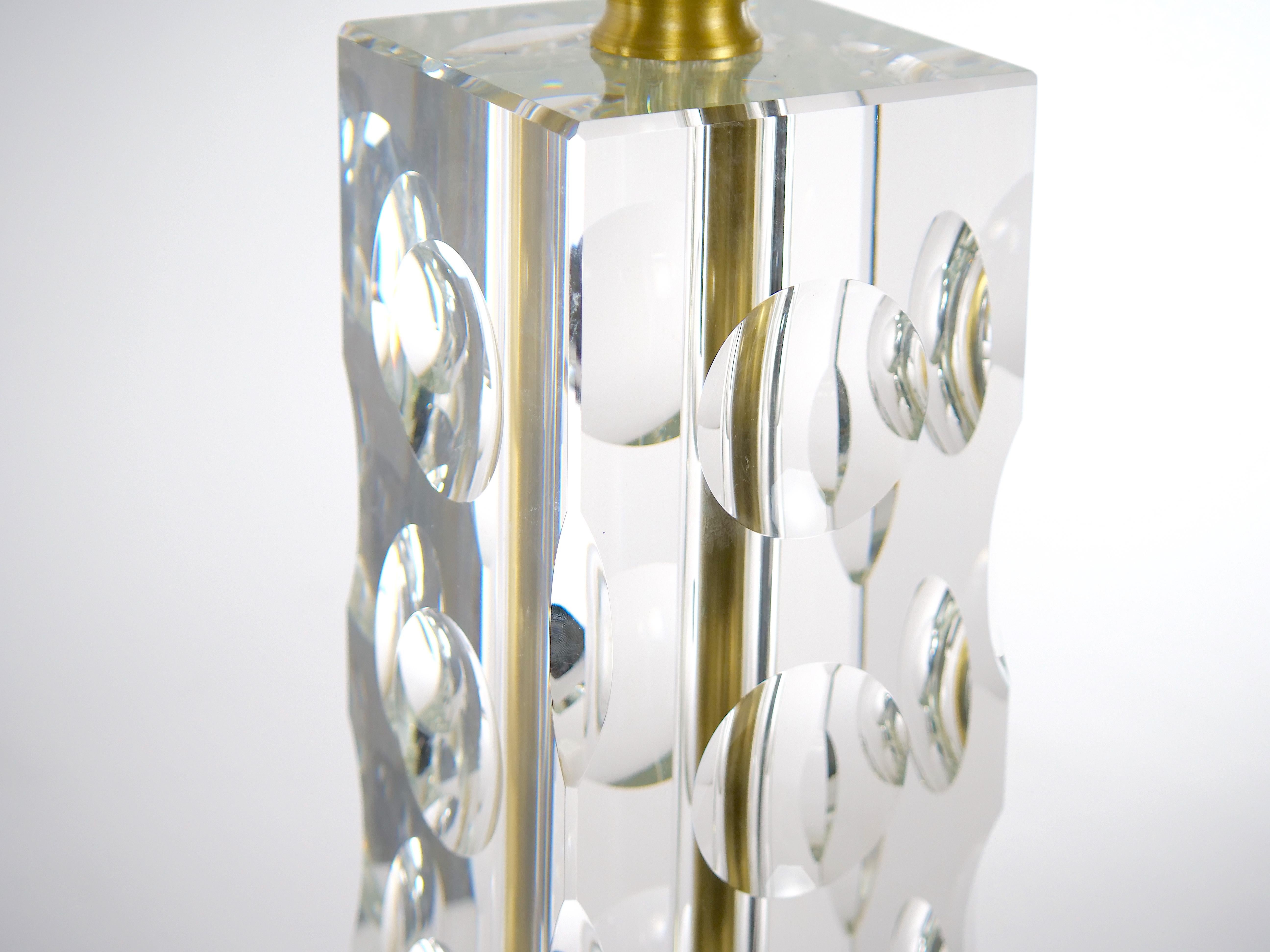 Heavy Cut Glass Italian Art Deco Style Pair Table Lamp For Sale 8
