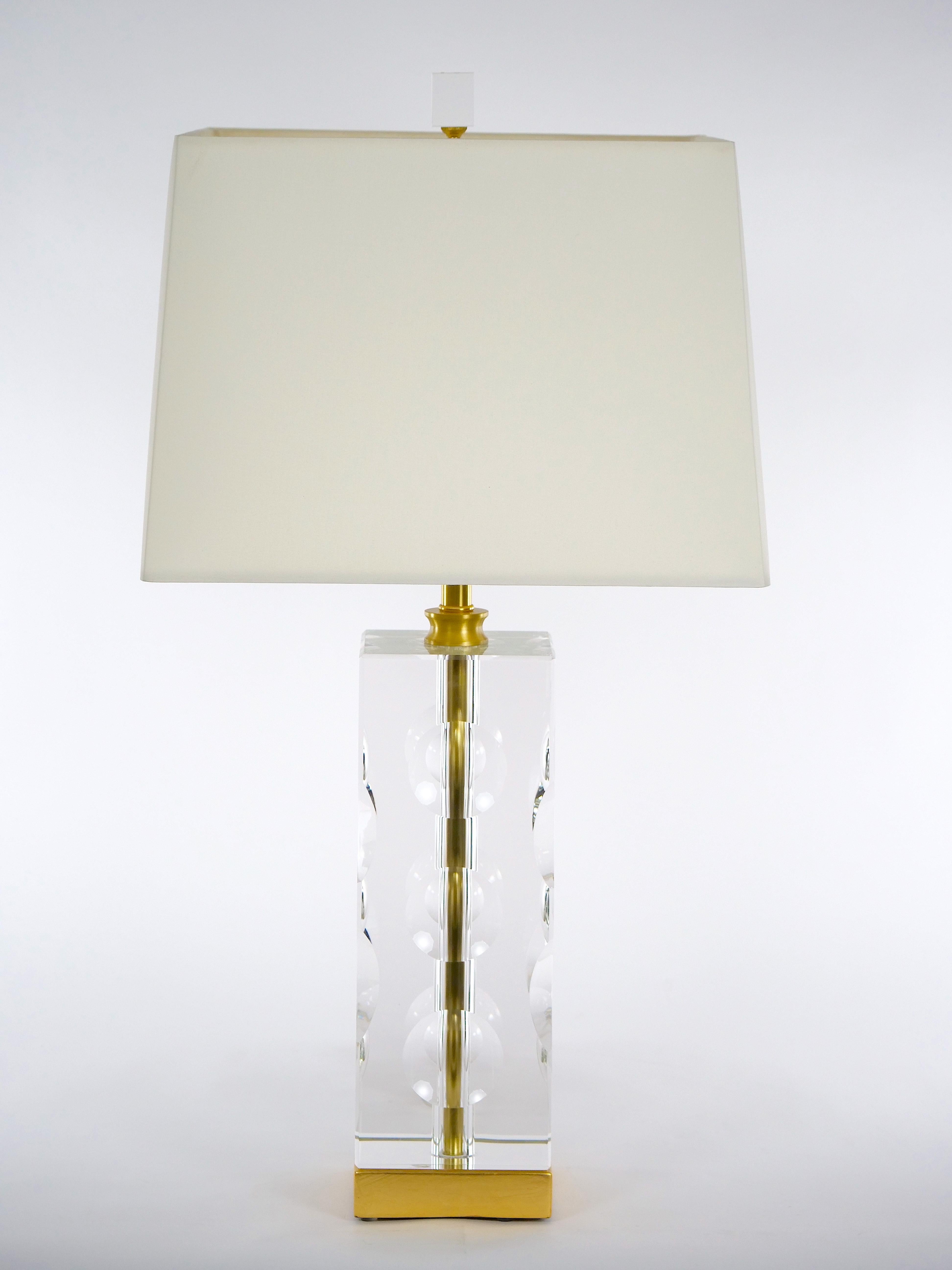 Hand-Crafted Heavy Cut Glass Italian Art Deco Style Pair Table Lamp For Sale