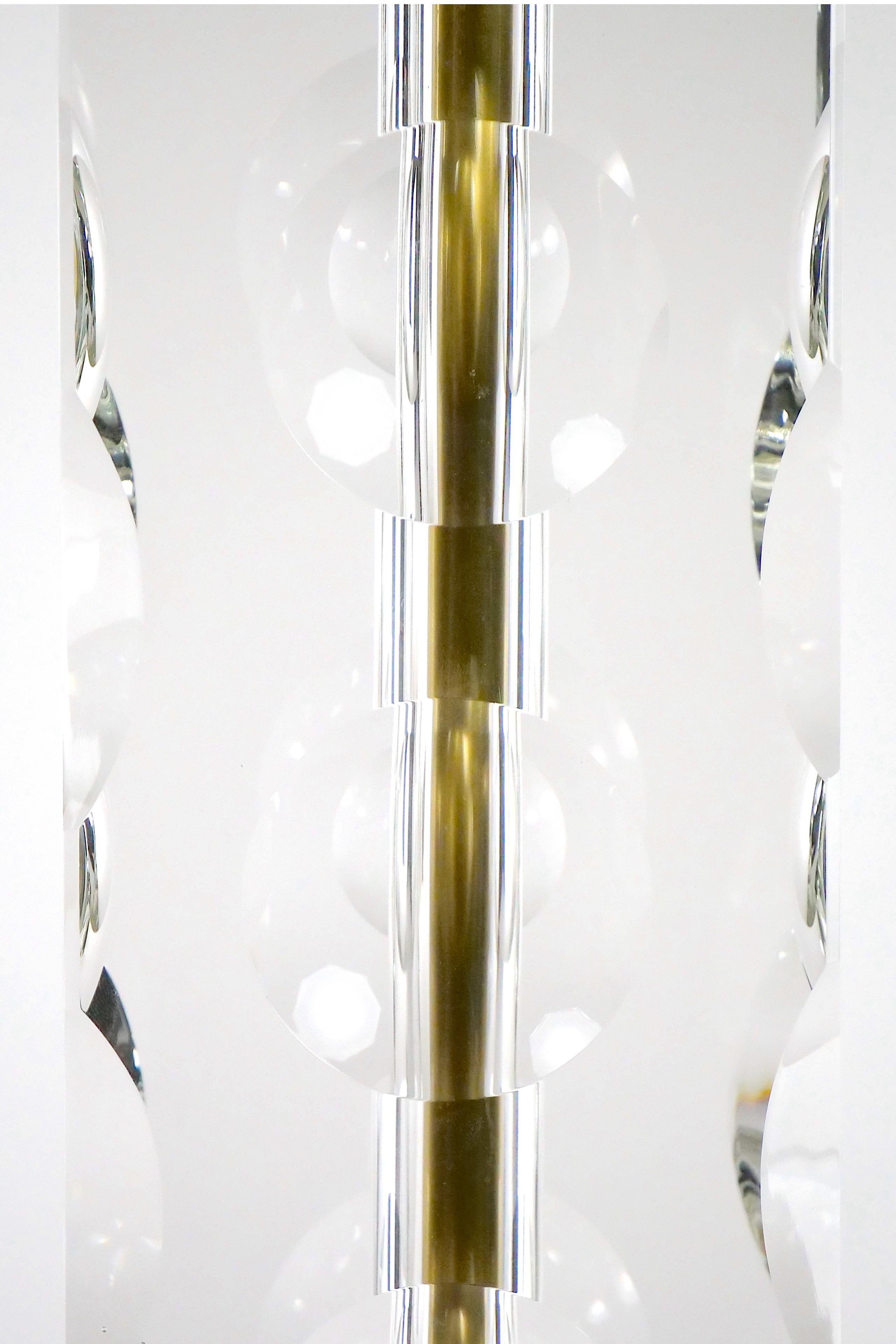 Brass Heavy Cut Glass Italian Art Deco Style Pair Table Lamp For Sale