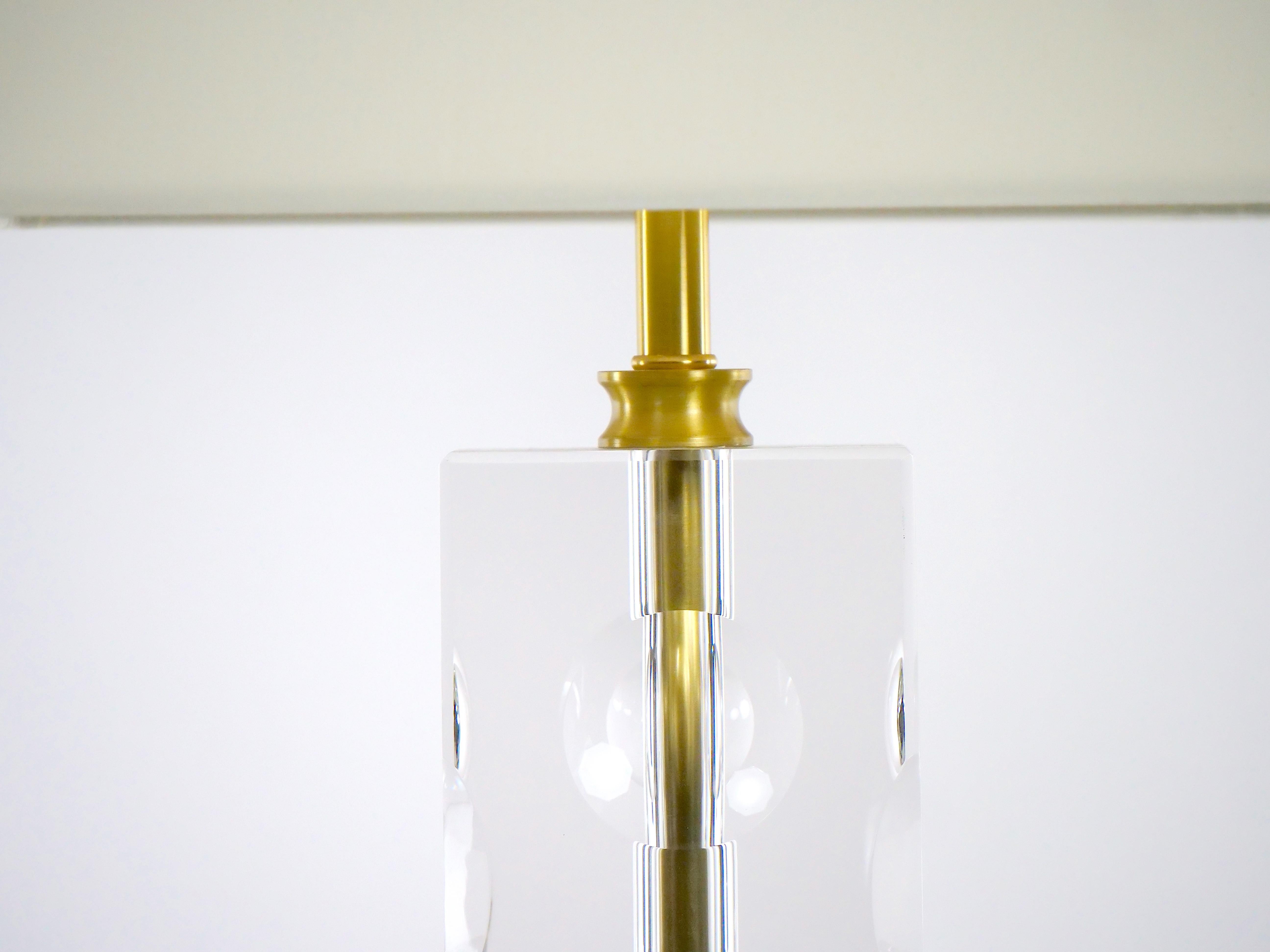 Heavy Cut Glass Italian Art Deco Style Pair Table Lamp For Sale 1