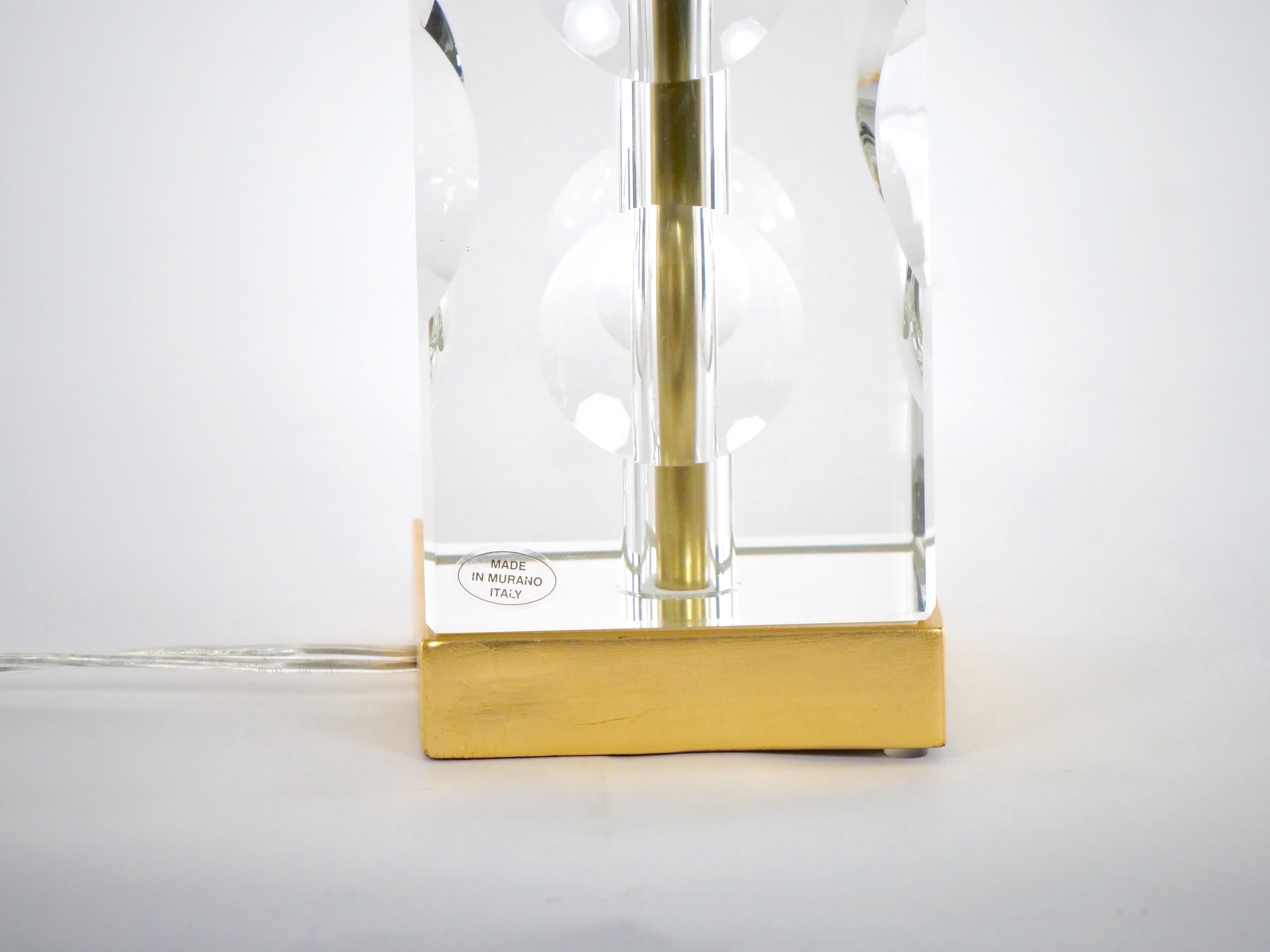 Heavy Cut Glass Italian Art Deco Style Pair Table Lamp For Sale 2