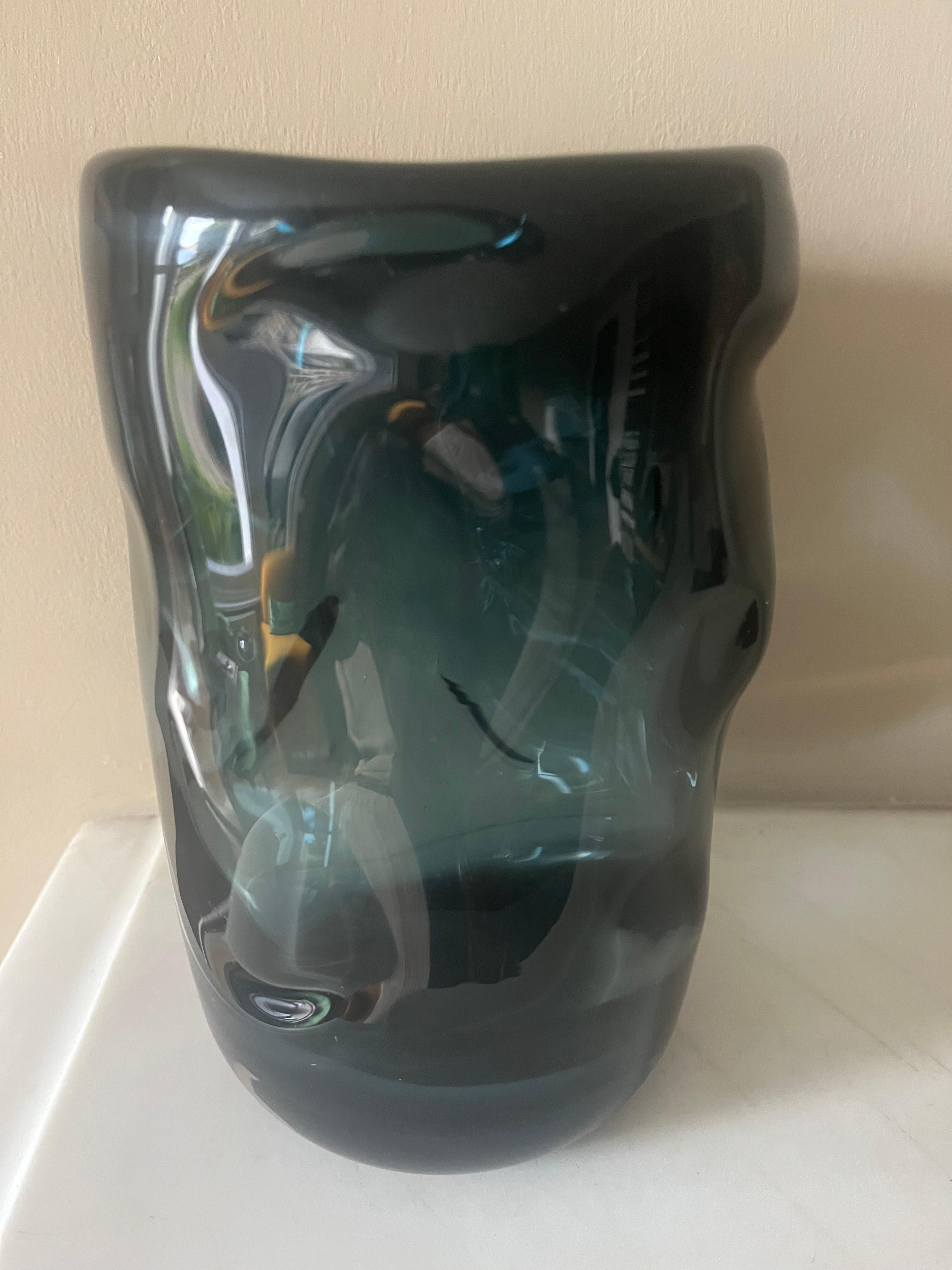 English Heavy dark grey/blue glass vase c.1950’s