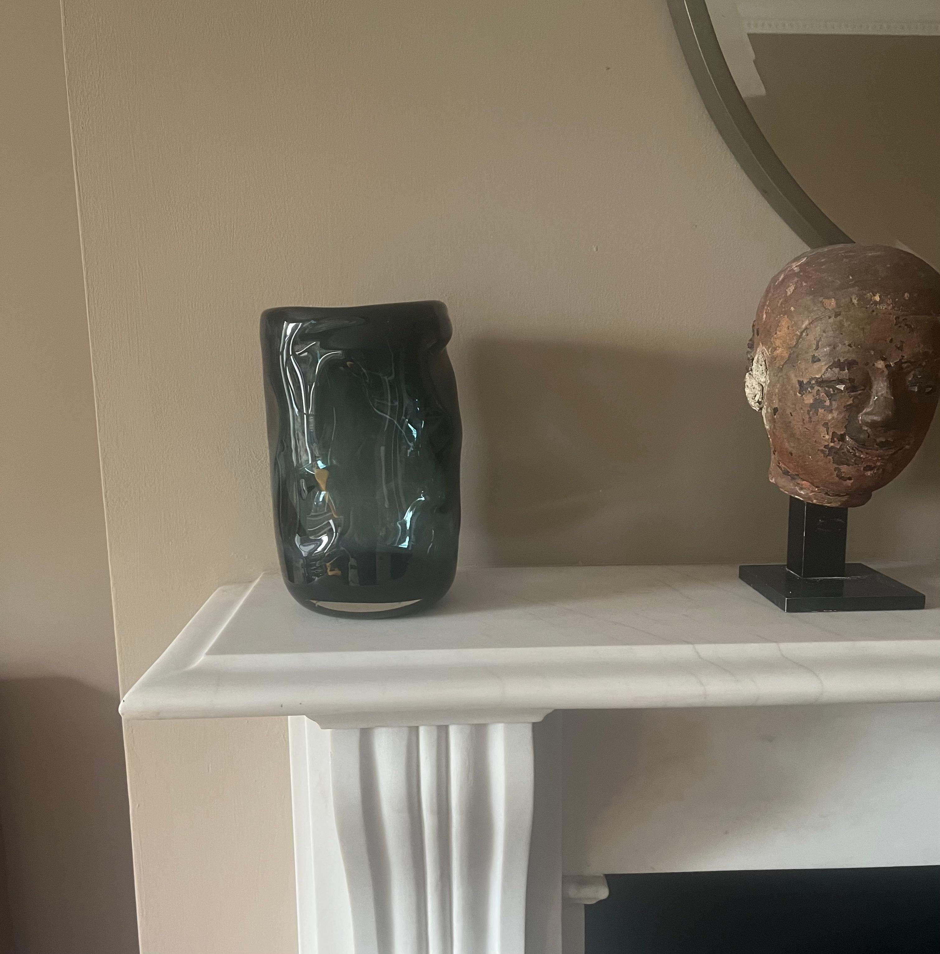 Hand-Crafted Heavy dark grey/blue glass vase c.1950’s