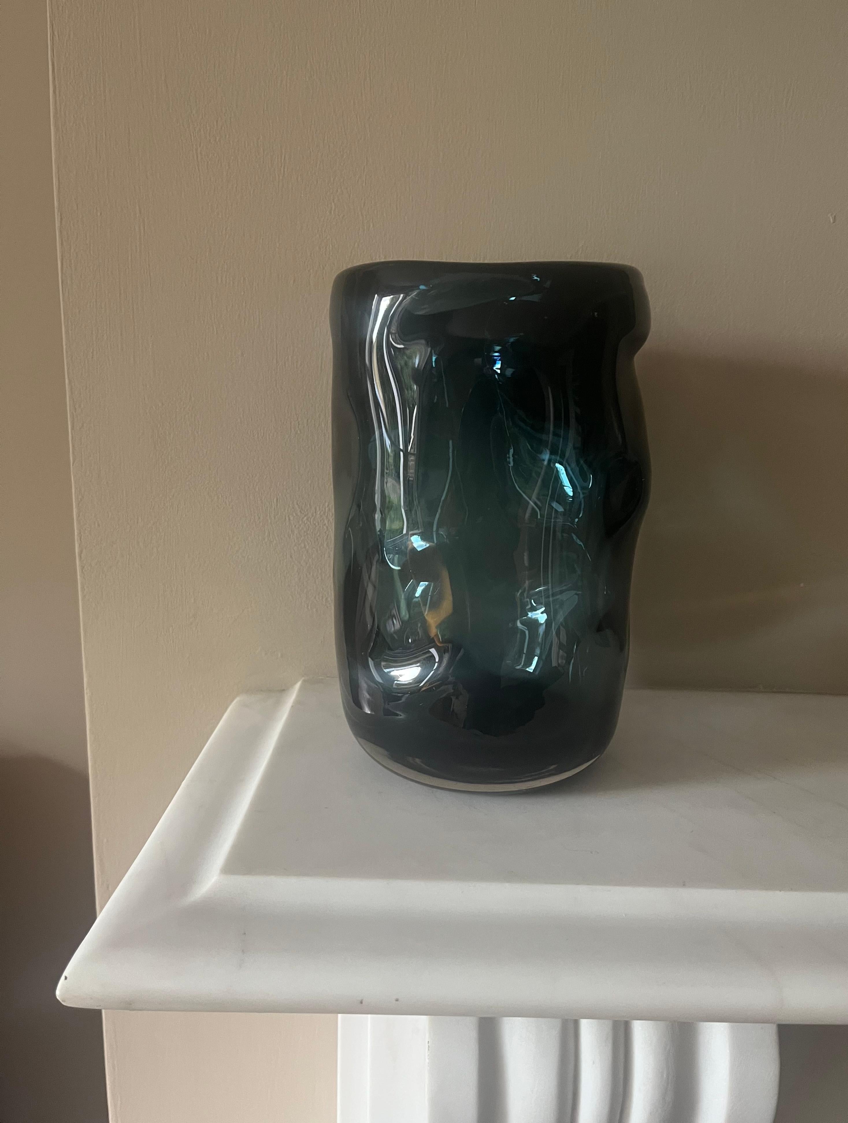 Heavy dark grey/blue glass vase c.1950’s In Good Condition In London, GB