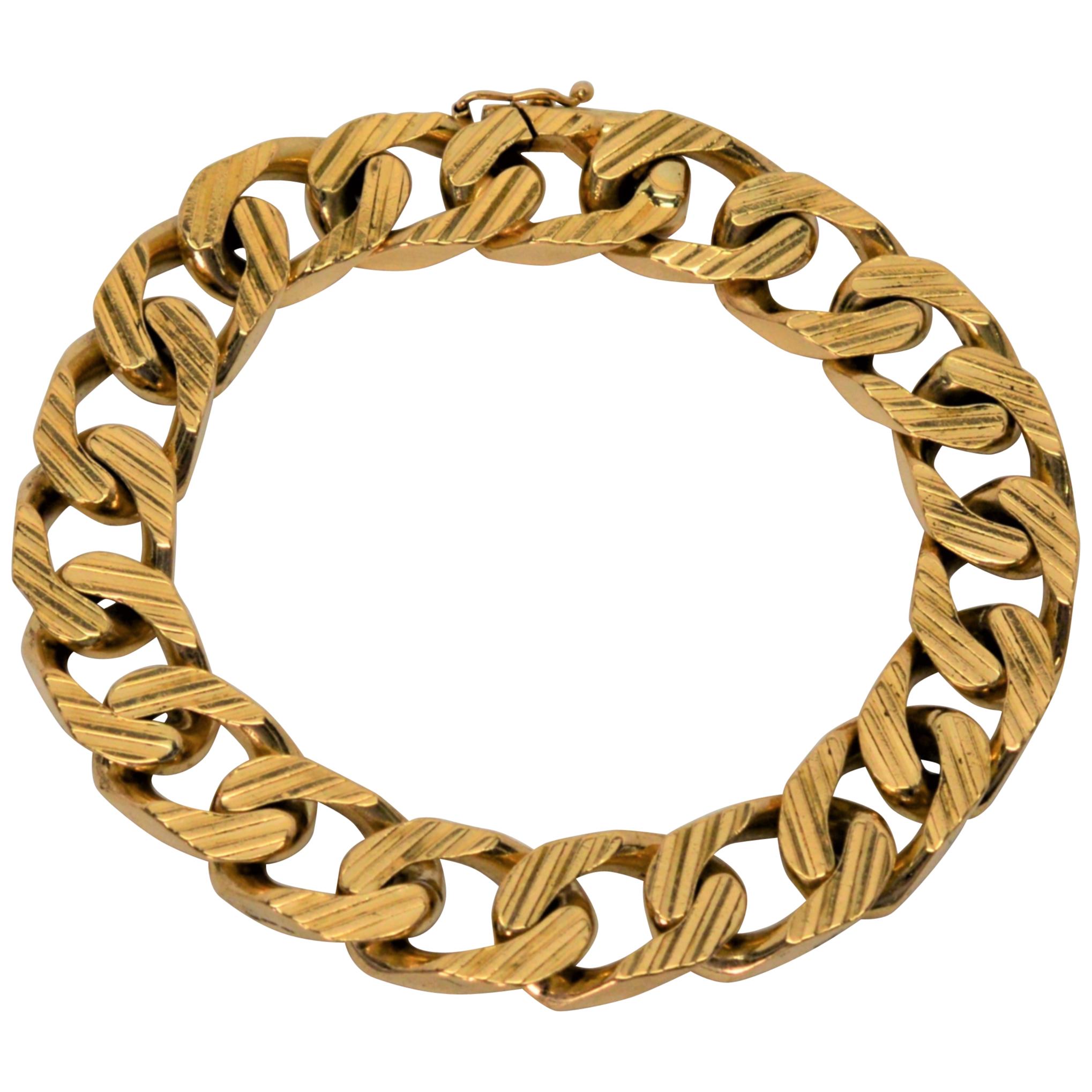 Heavy Diamond Cut 18 Karat Yellow Gold Curb Chain Bracelet