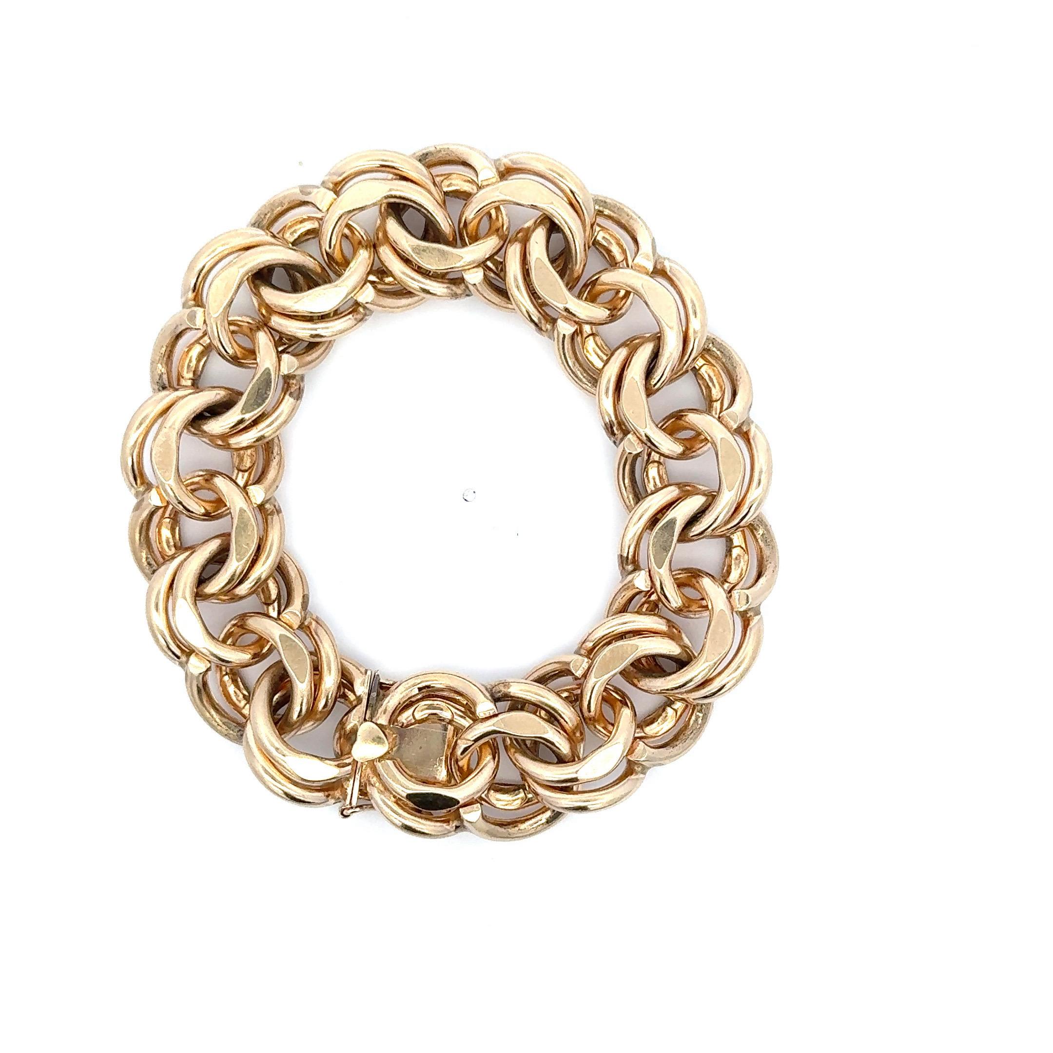 Pulsera pesada de doble eslabón de oro amarillo de 14 quilates 112 gramos 8 pulgadas Contemporáneo en venta