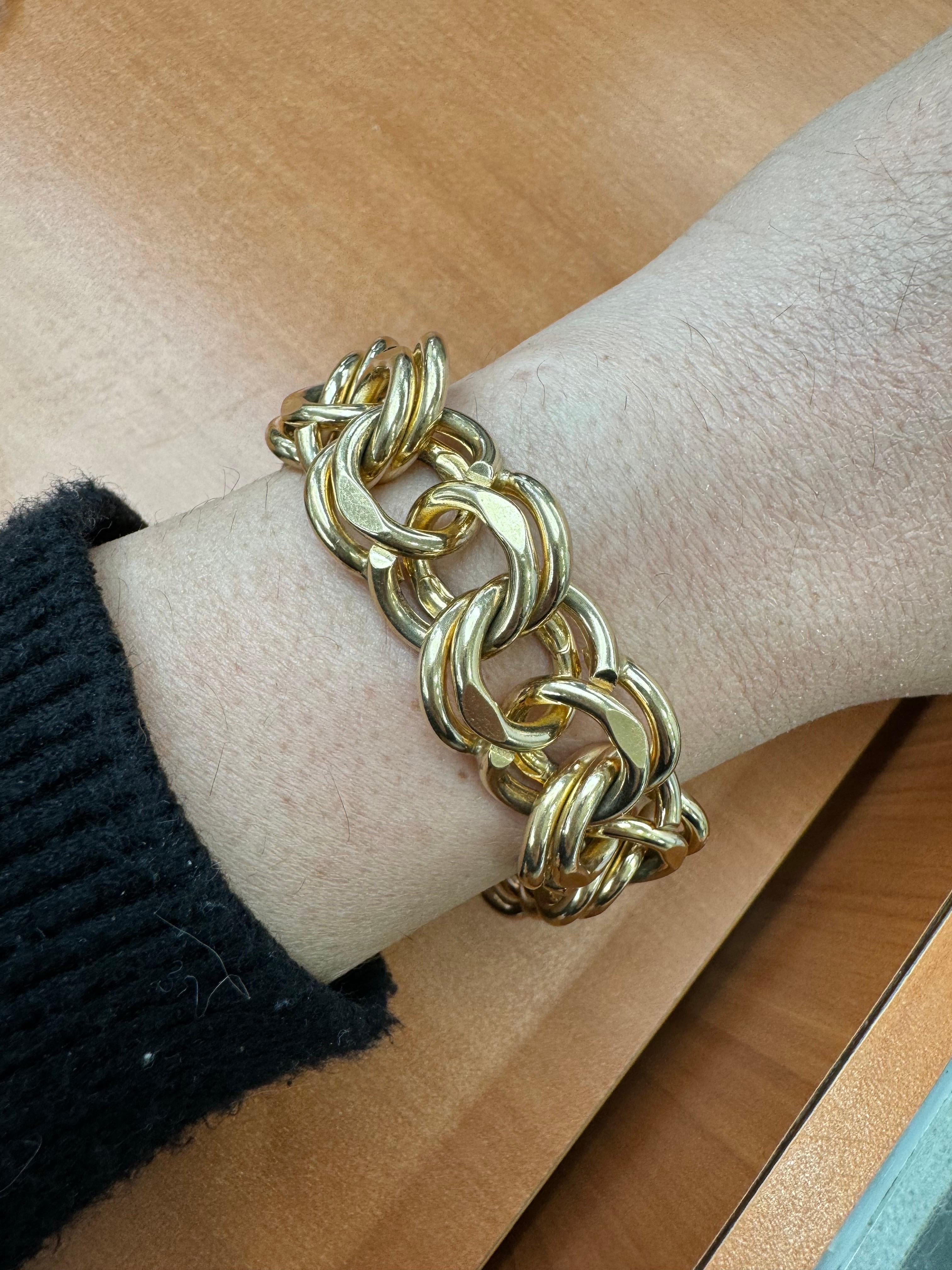 De las mujeres Pulsera pesada de doble eslabón de oro amarillo de 14 quilates 112 gramos 8 pulgadas en venta