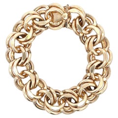 Heavy Double Link Charm Bracelet 112 Grams 14 Karat Yellow Gold 8 Inches