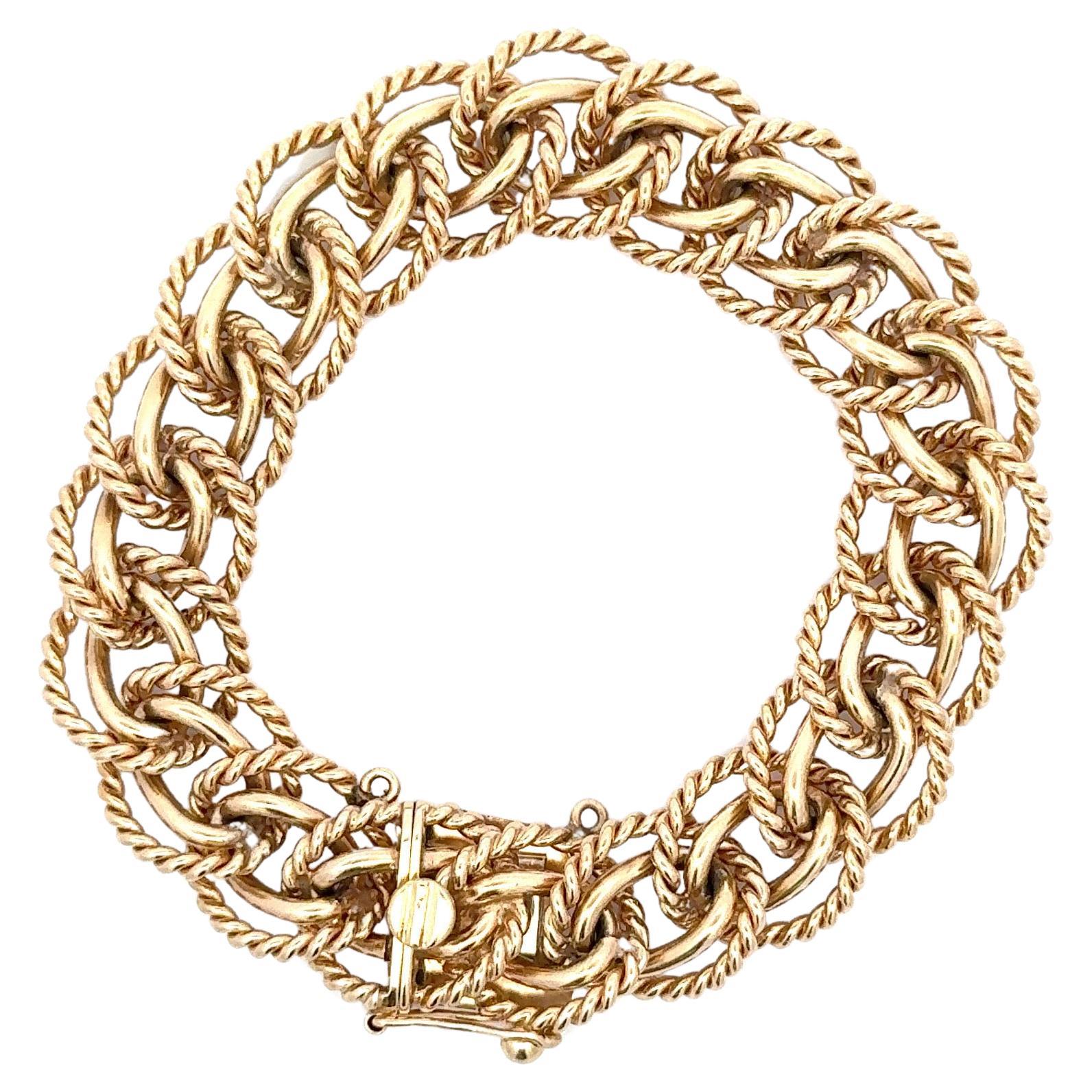 Contemporary Heavy Double Row Twist & High Polished Link Bracelet 68.6 Grams 14 Karat Gold  For Sale