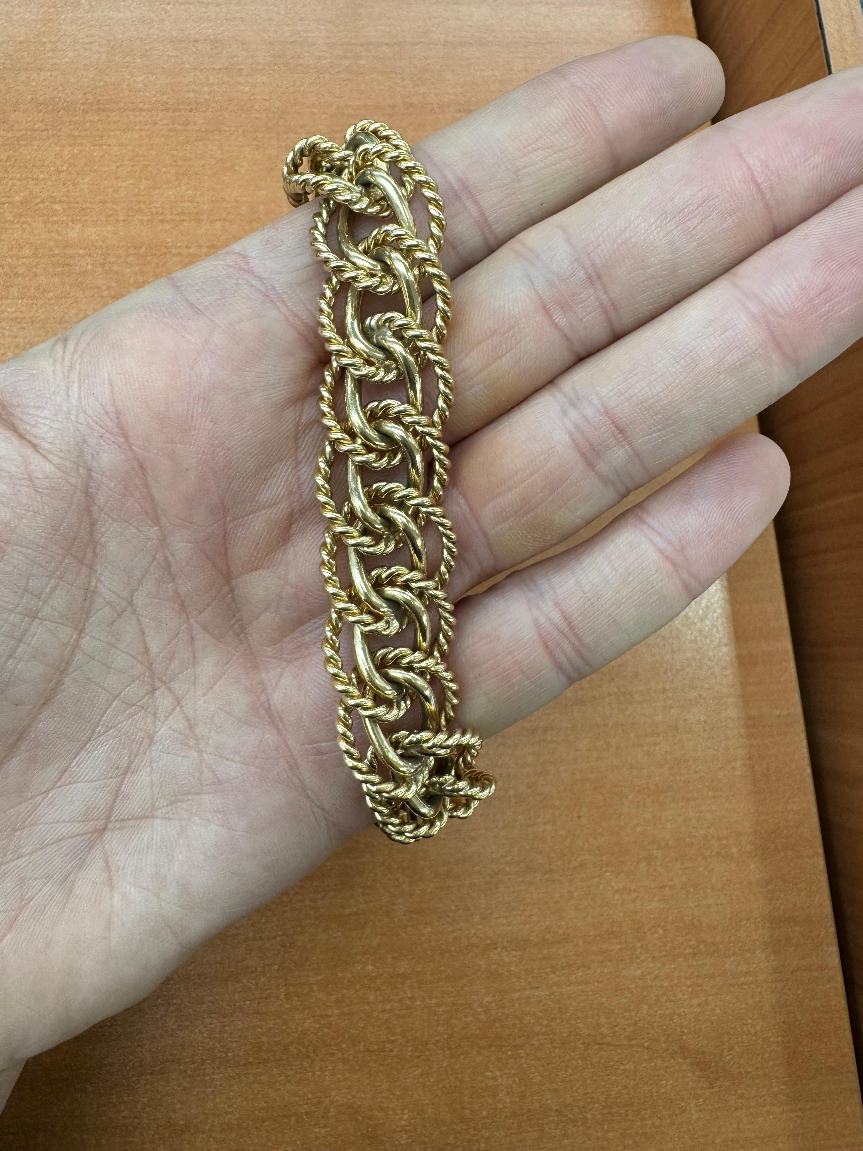 Heavy Double Row Twist & High Polished Link Bracelet 68.6 Grams 14 Karat Gold  For Sale 2